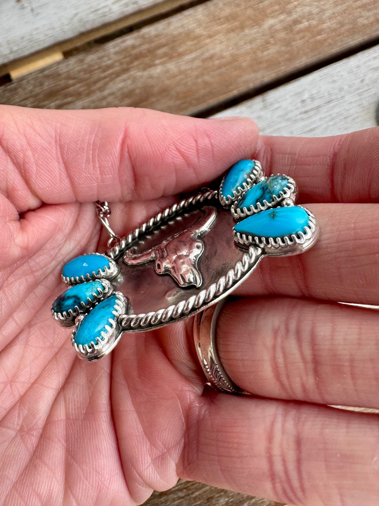 Cow Skull Morenci Turquoise Statement Necklace 18"