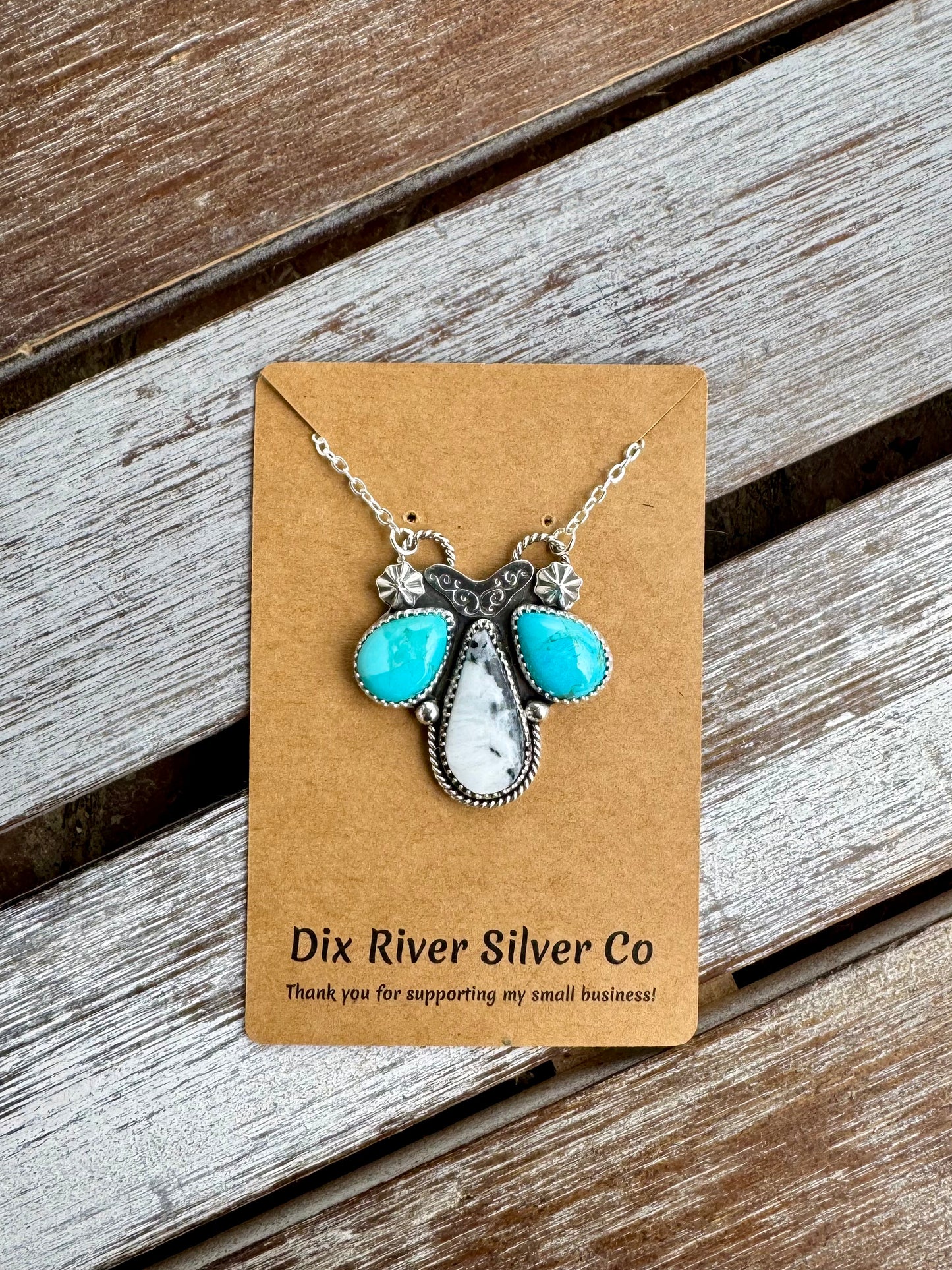 White Buffalo & Blue Mohave Turquoise Statement Necklace 16"