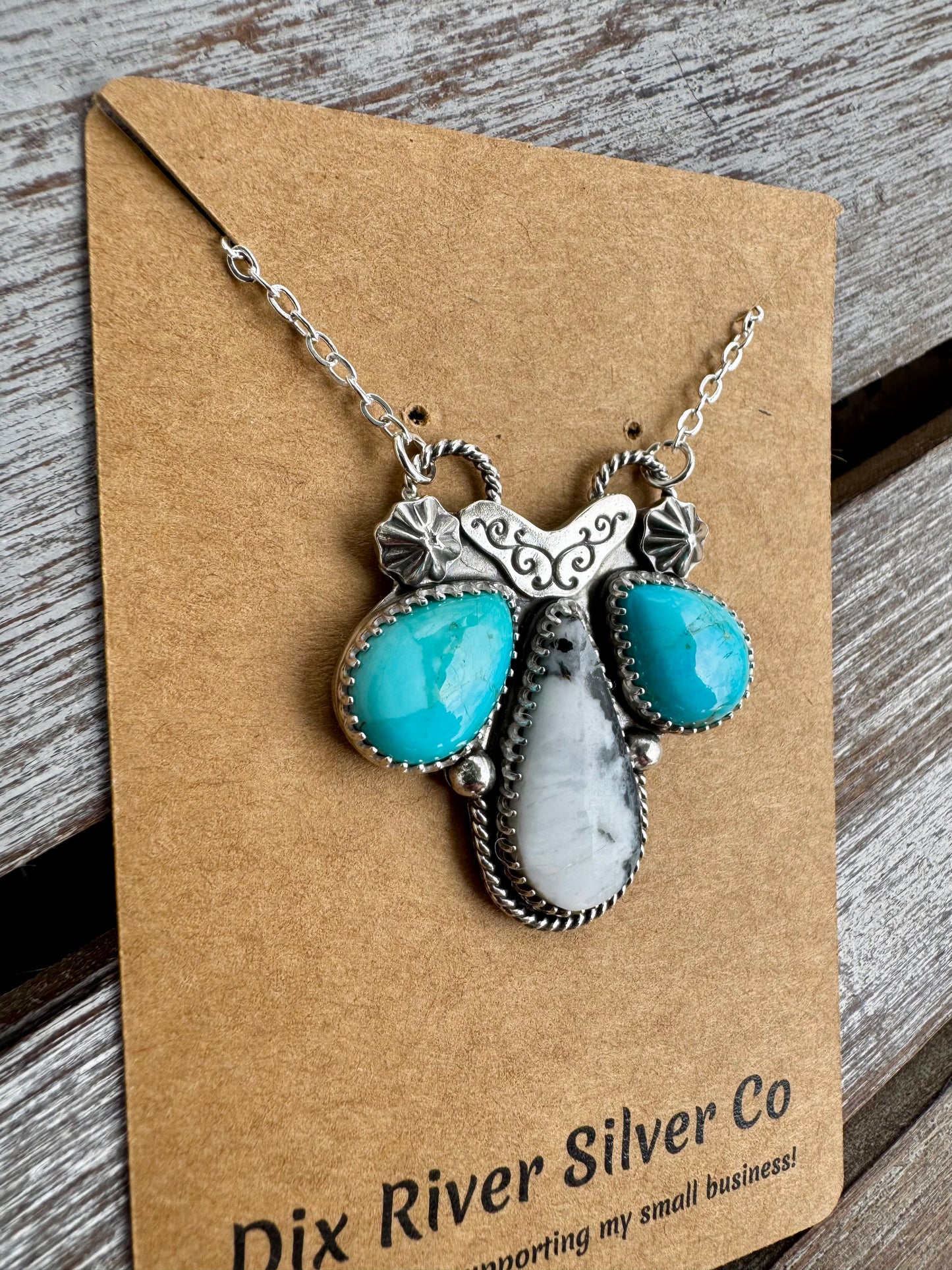 White Buffalo & Blue Mohave Turquoise Statement Necklace 16"