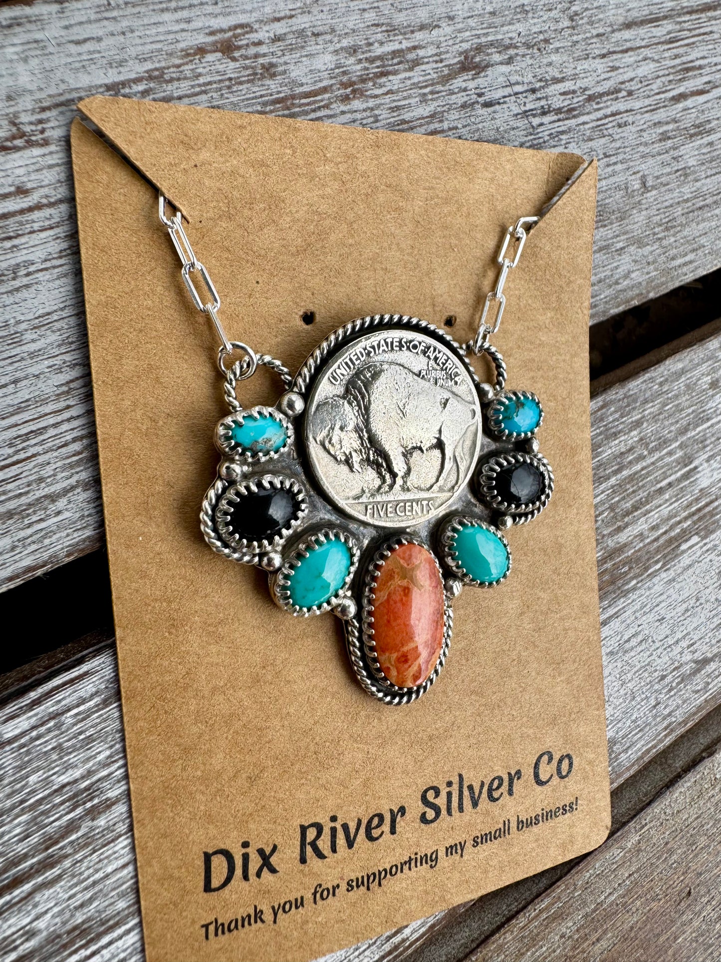 Chunky Buffalo Nickel Statement Necklace 18"