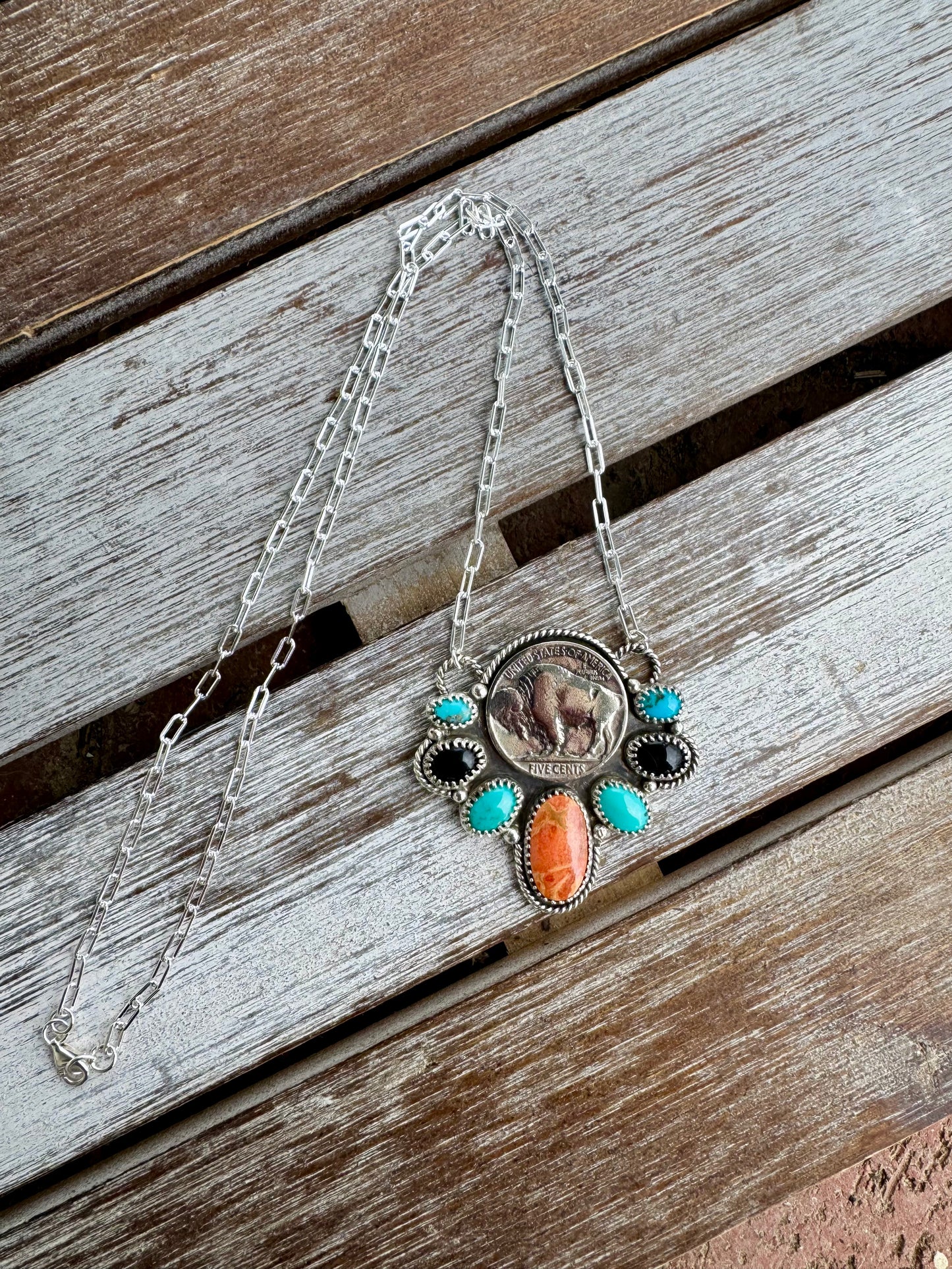 Chunky Buffalo Nickel Statement Necklace 18"