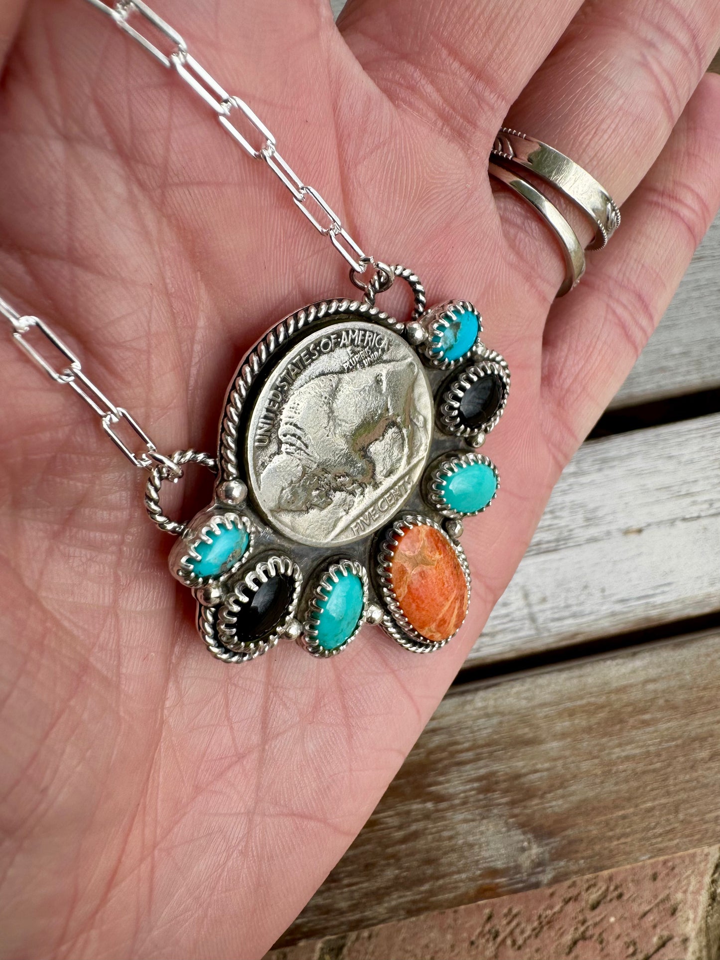 Chunky Buffalo Nickel Statement Necklace 18"