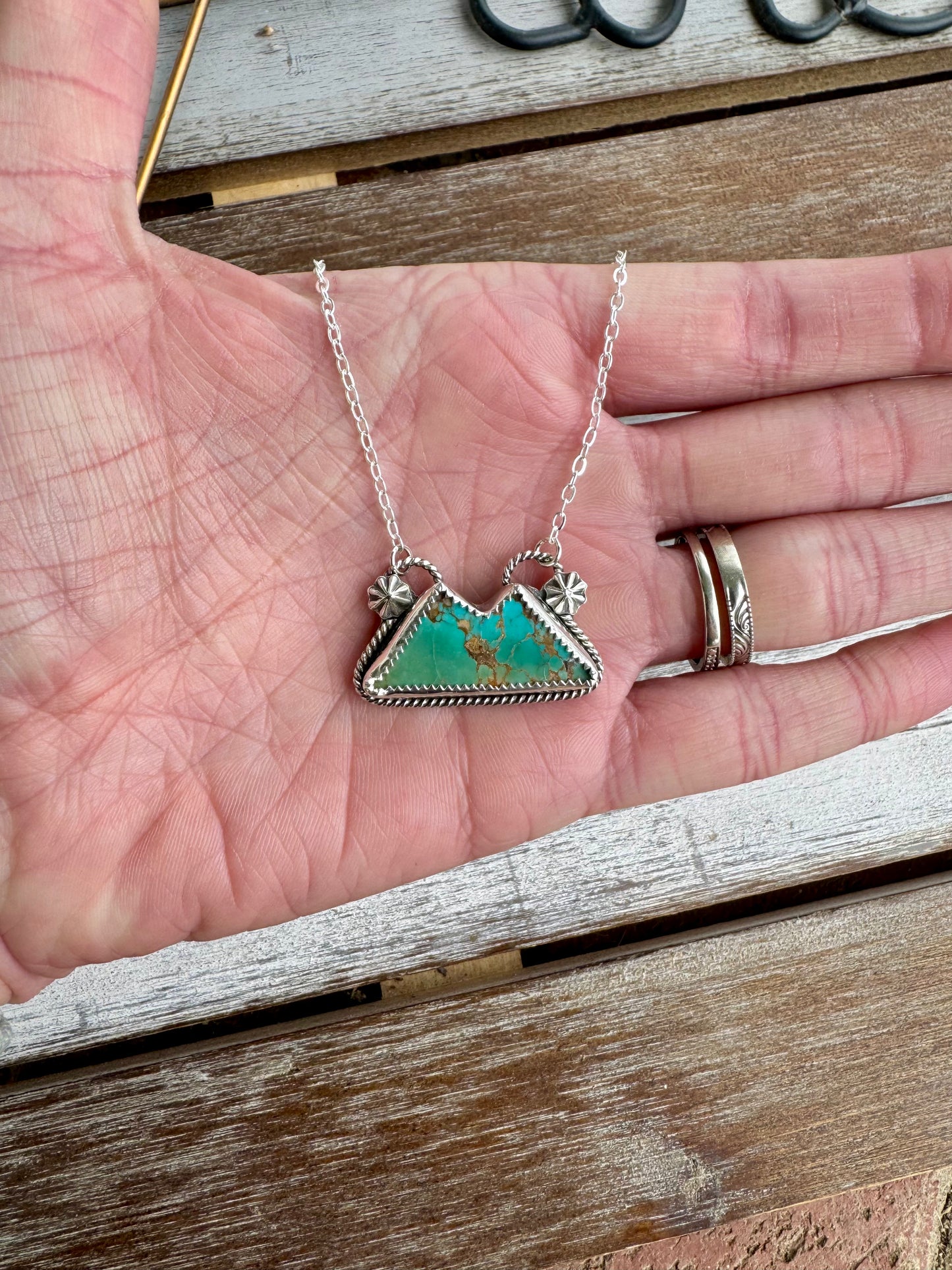 70's Stock Turquoise Mountain Necklace 16"