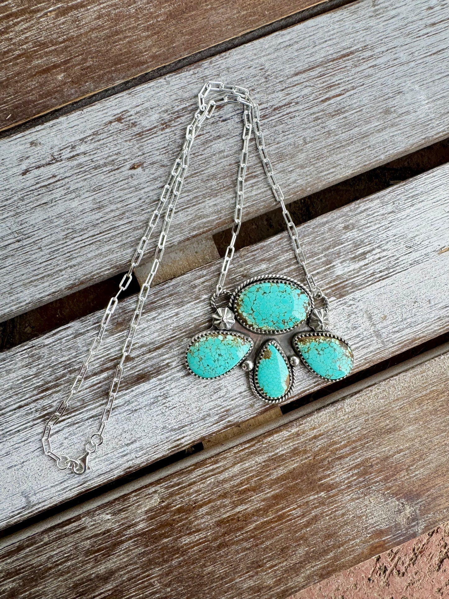 Number 8 Turquoise Chunky Statement Necklace 16"