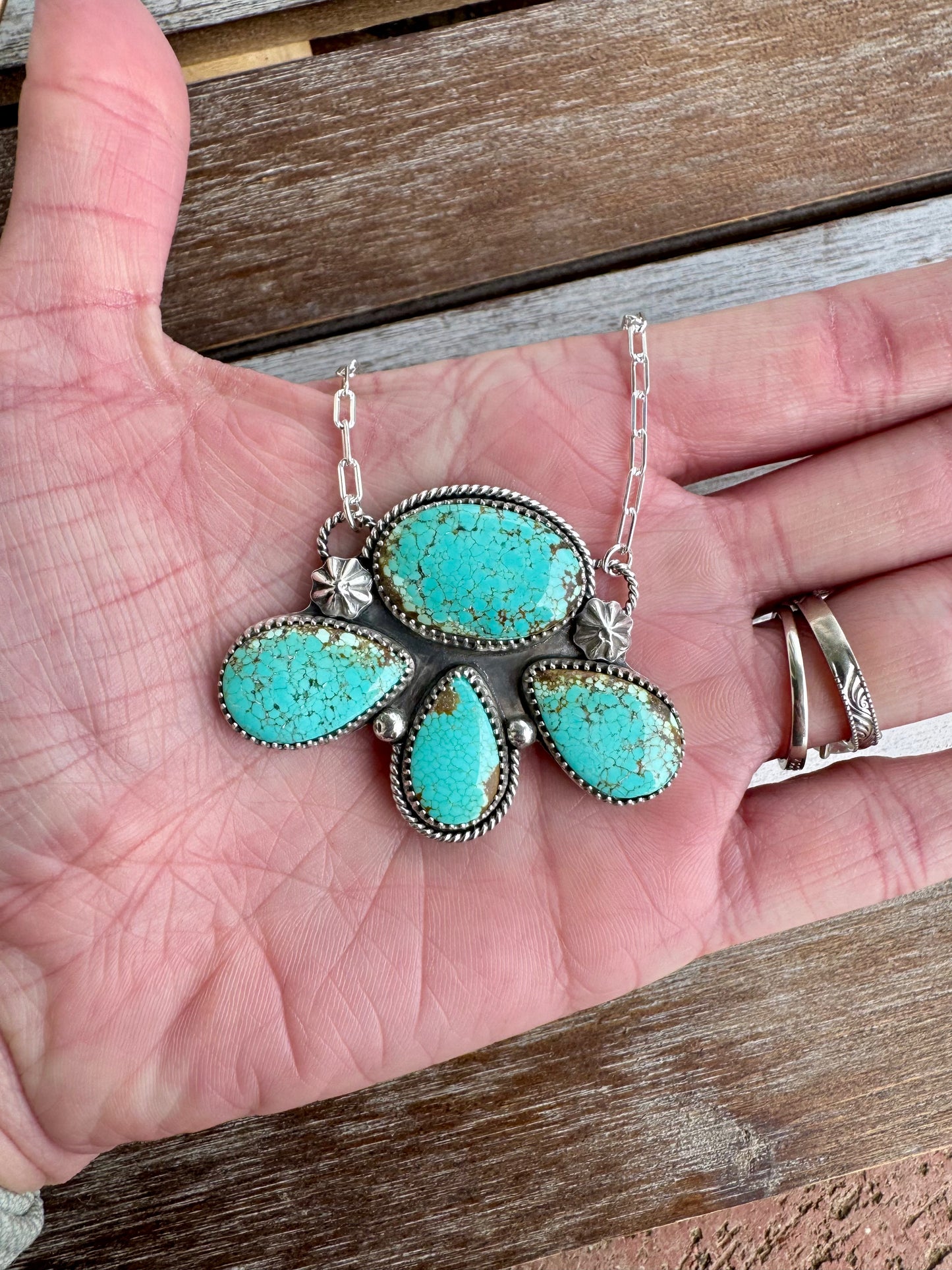 Number 8 Turquoise Chunky Statement Necklace 16"