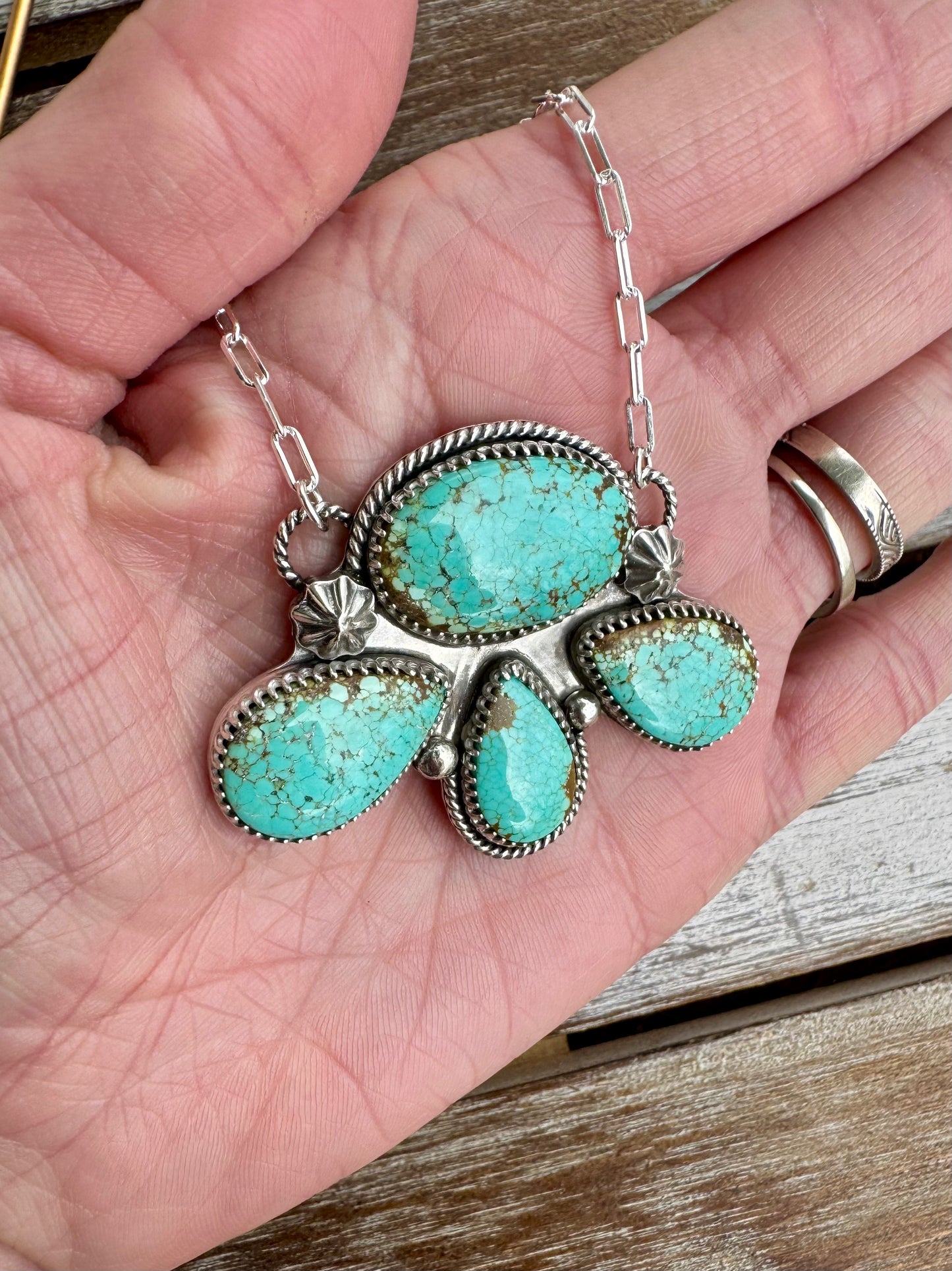 Number 8 Turquoise Chunky Statement Necklace 16"