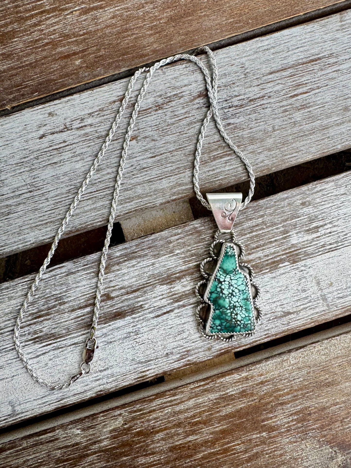Treasure Mountain Turquoise Lightning Bolt Necklace 16"