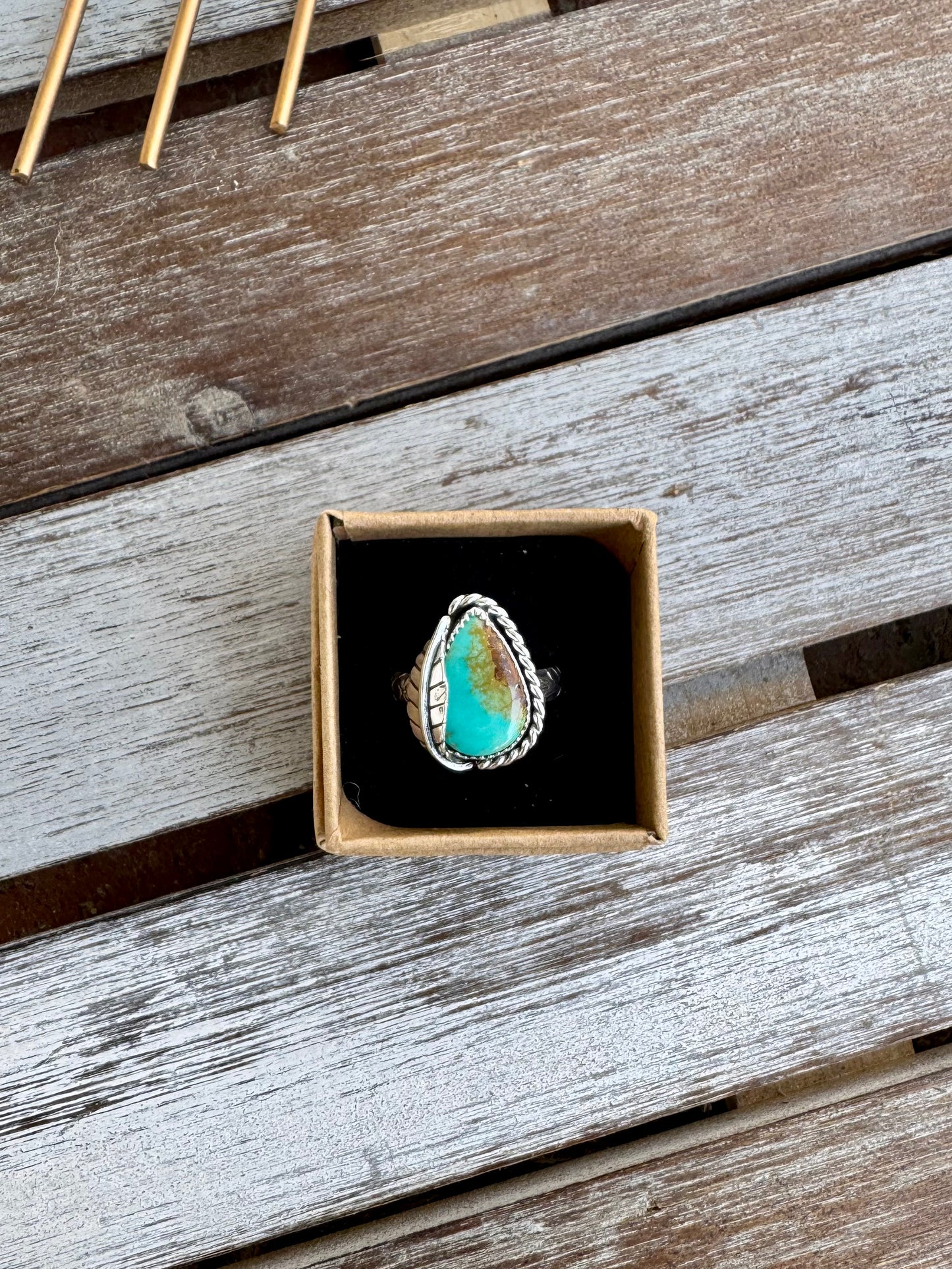 Turquoise Mountain Leaf Ring Size 9.5