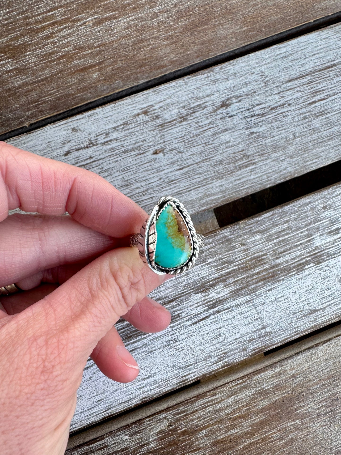 Turquoise Mountain Leaf Ring Size 9.5