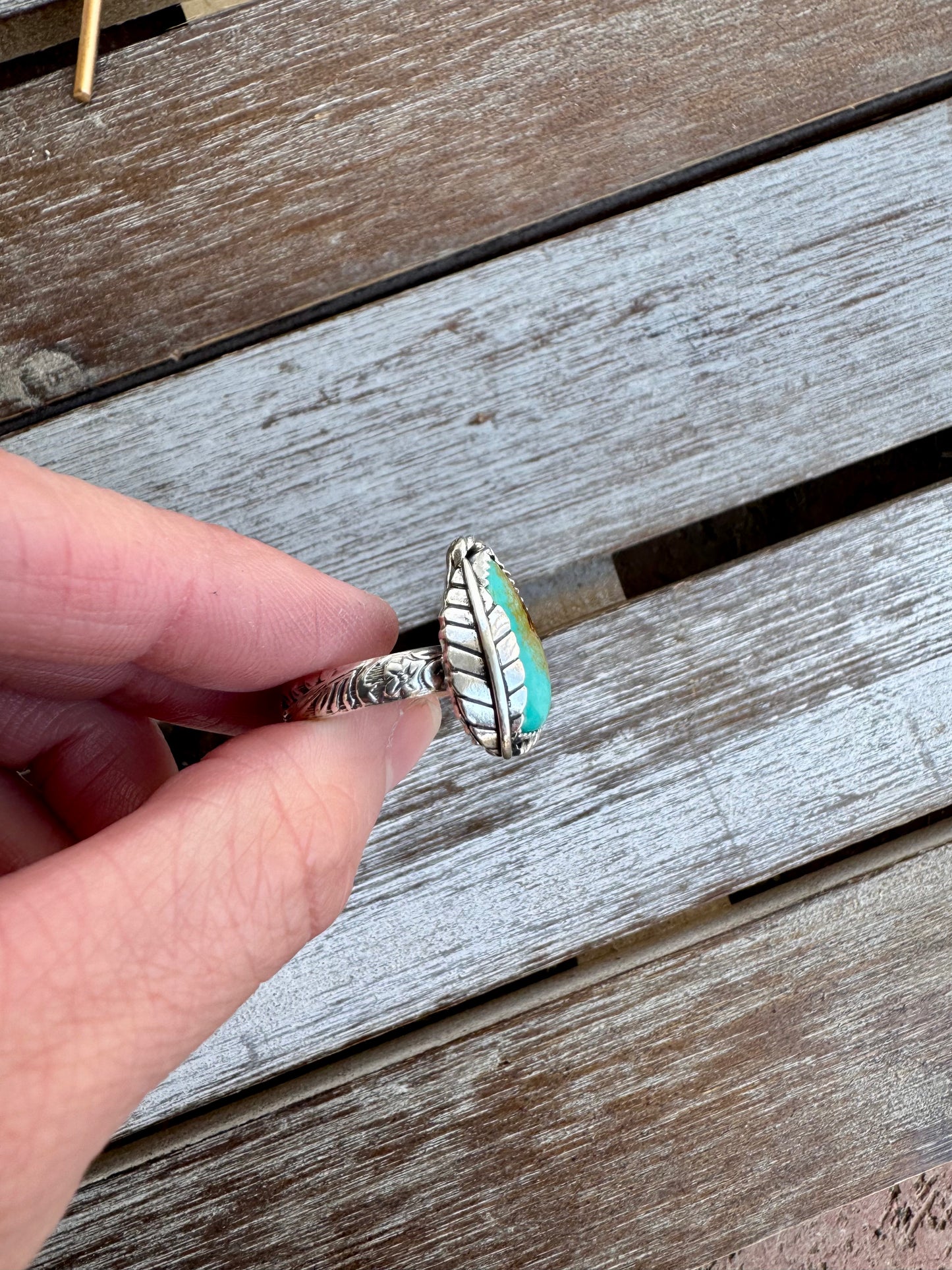 Turquoise Mountain Leaf Ring Size 9.5