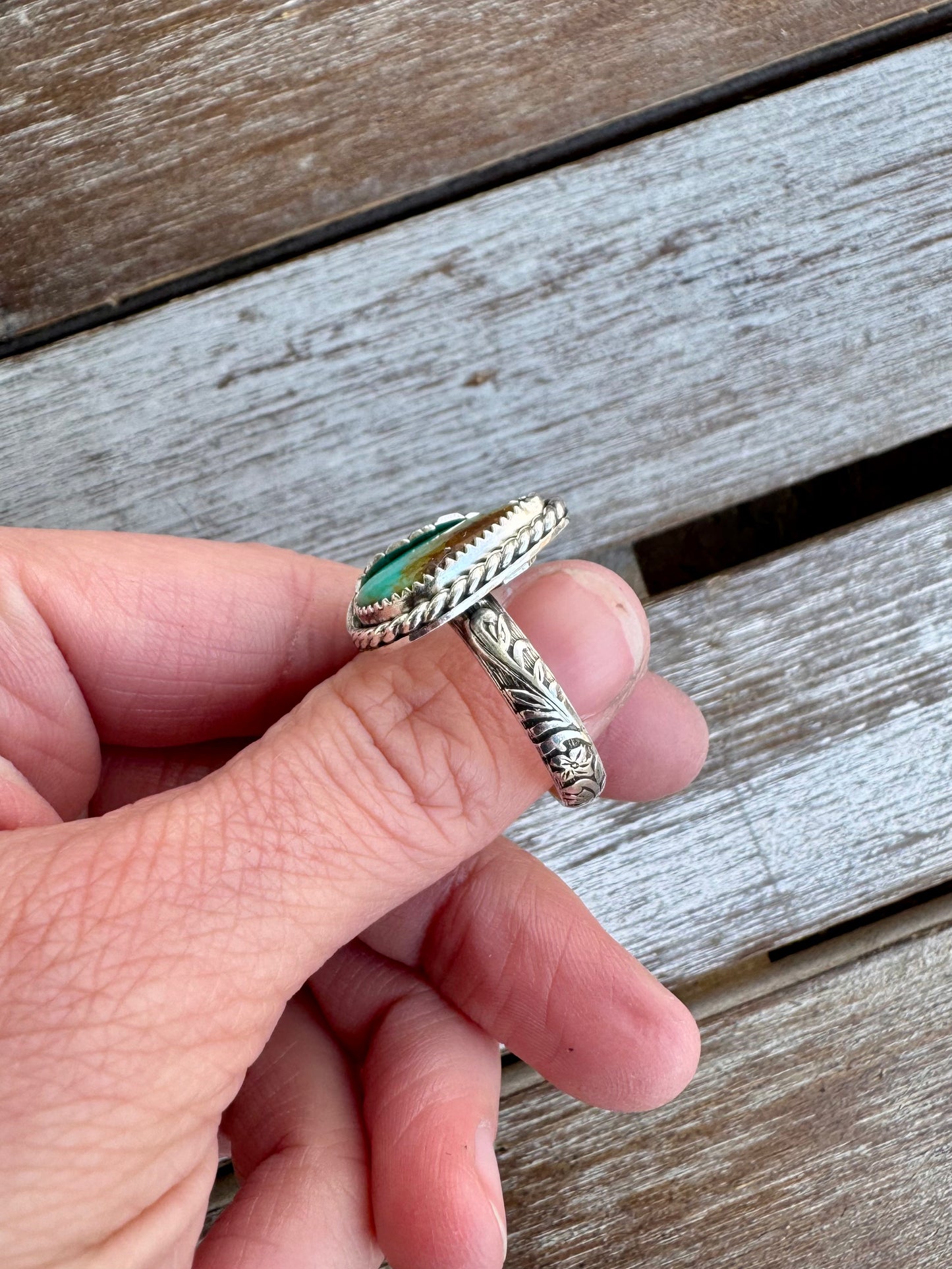 Turquoise Mountain Leaf Ring Size 9.5
