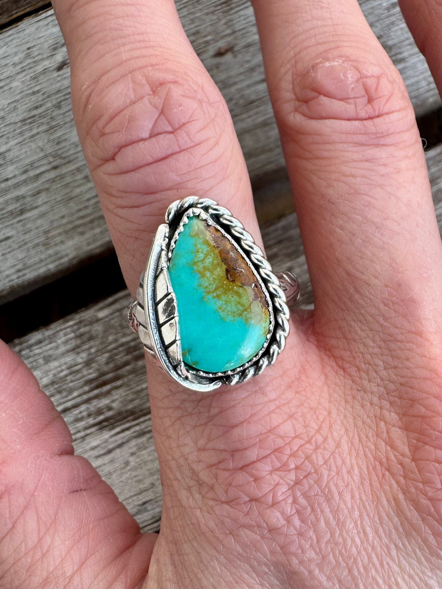 Turquoise Mountain Leaf Ring Size 9.5
