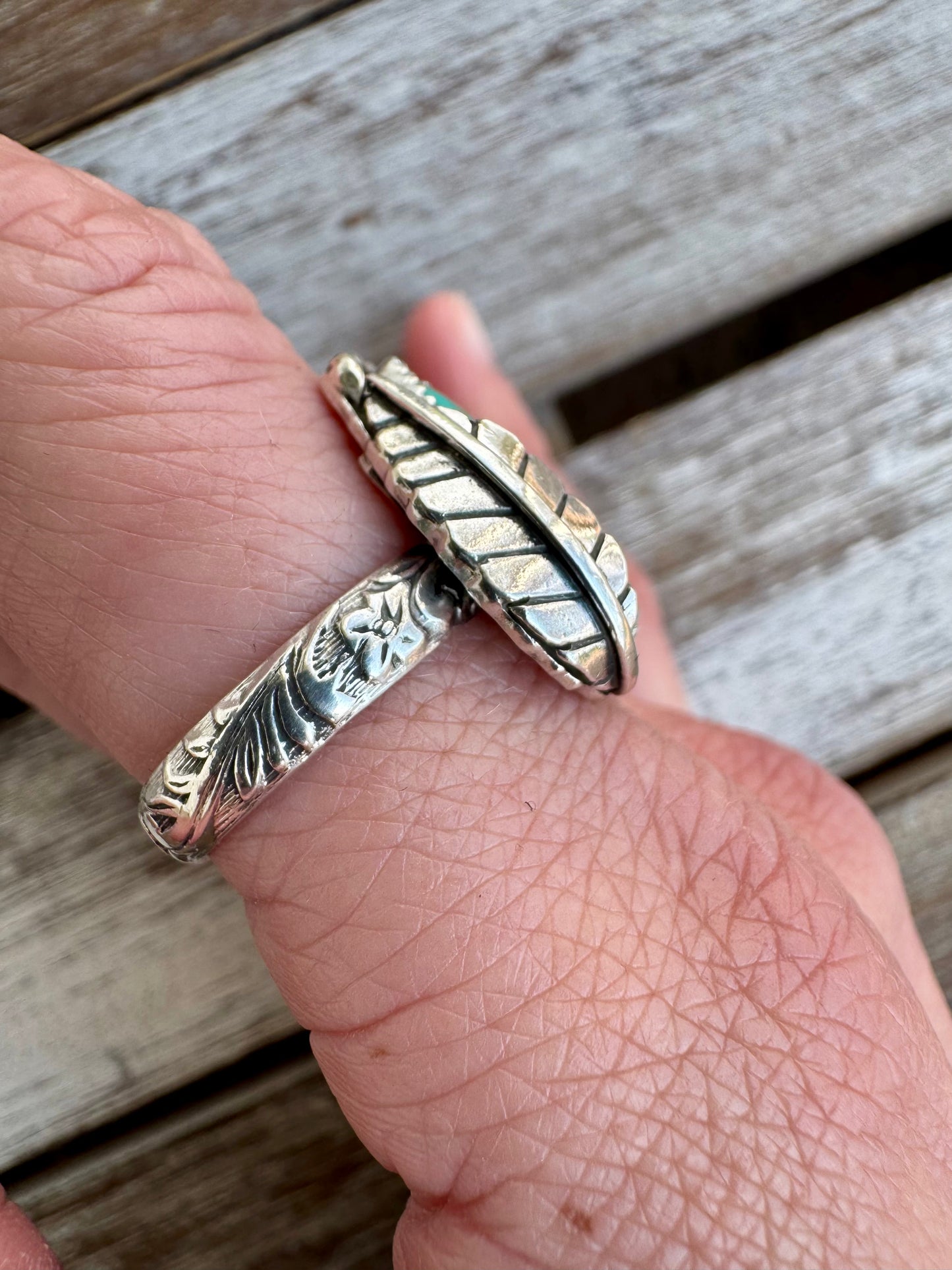 Turquoise Mountain Leaf Ring Size 9.5