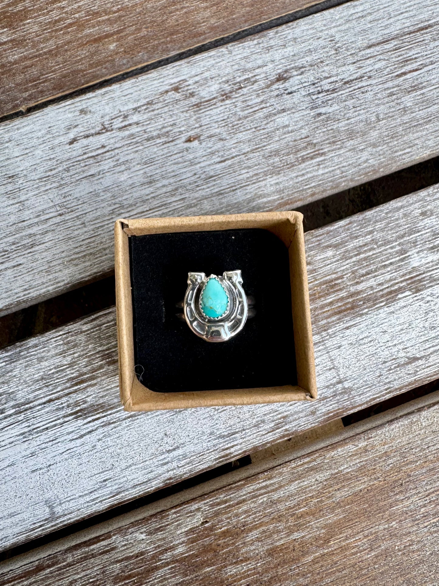 Blue Mohave Turquoise Horseshoe Ring Size 7
