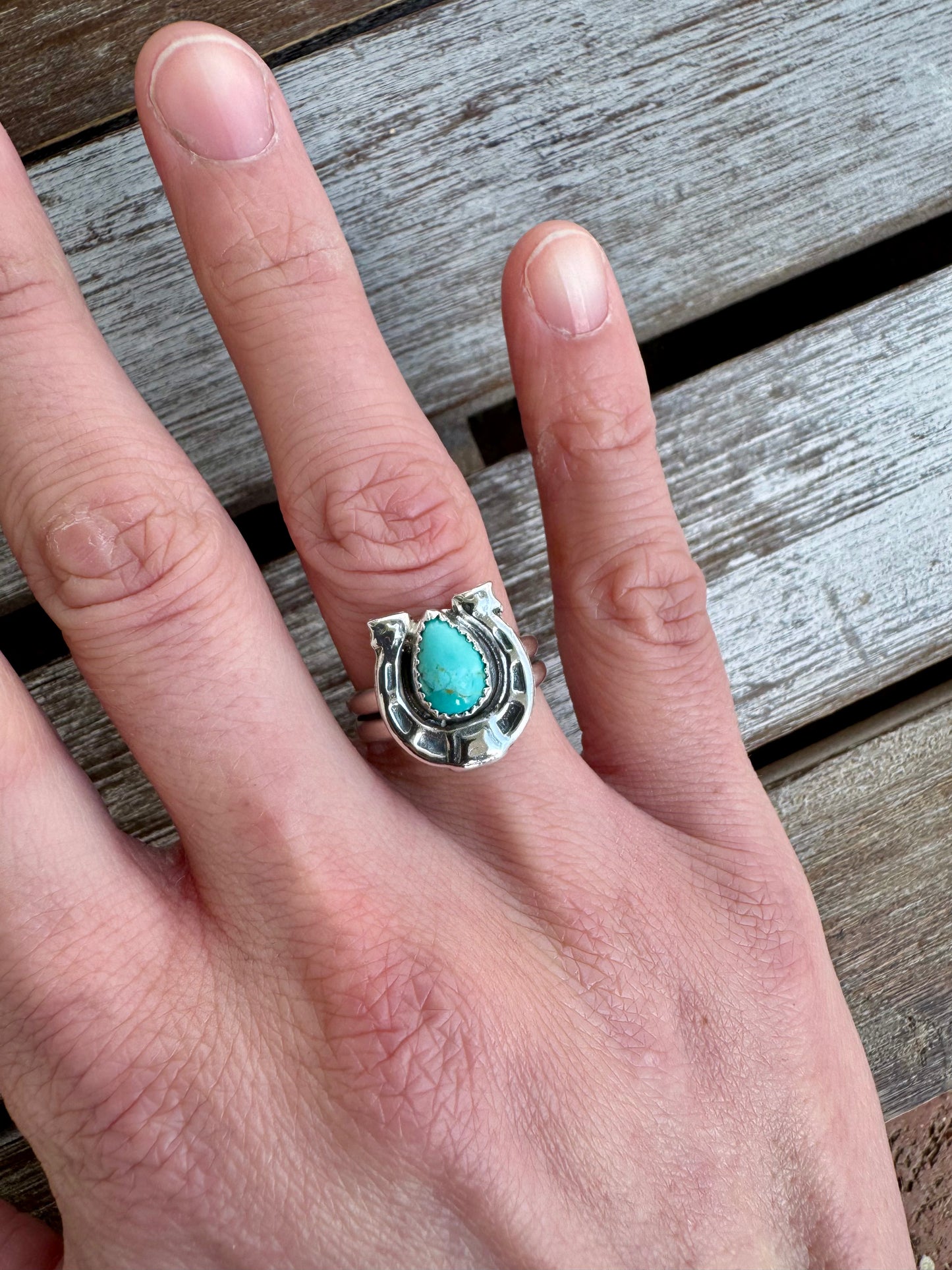 Blue Mohave Turquoise Horseshoe Ring Size 7