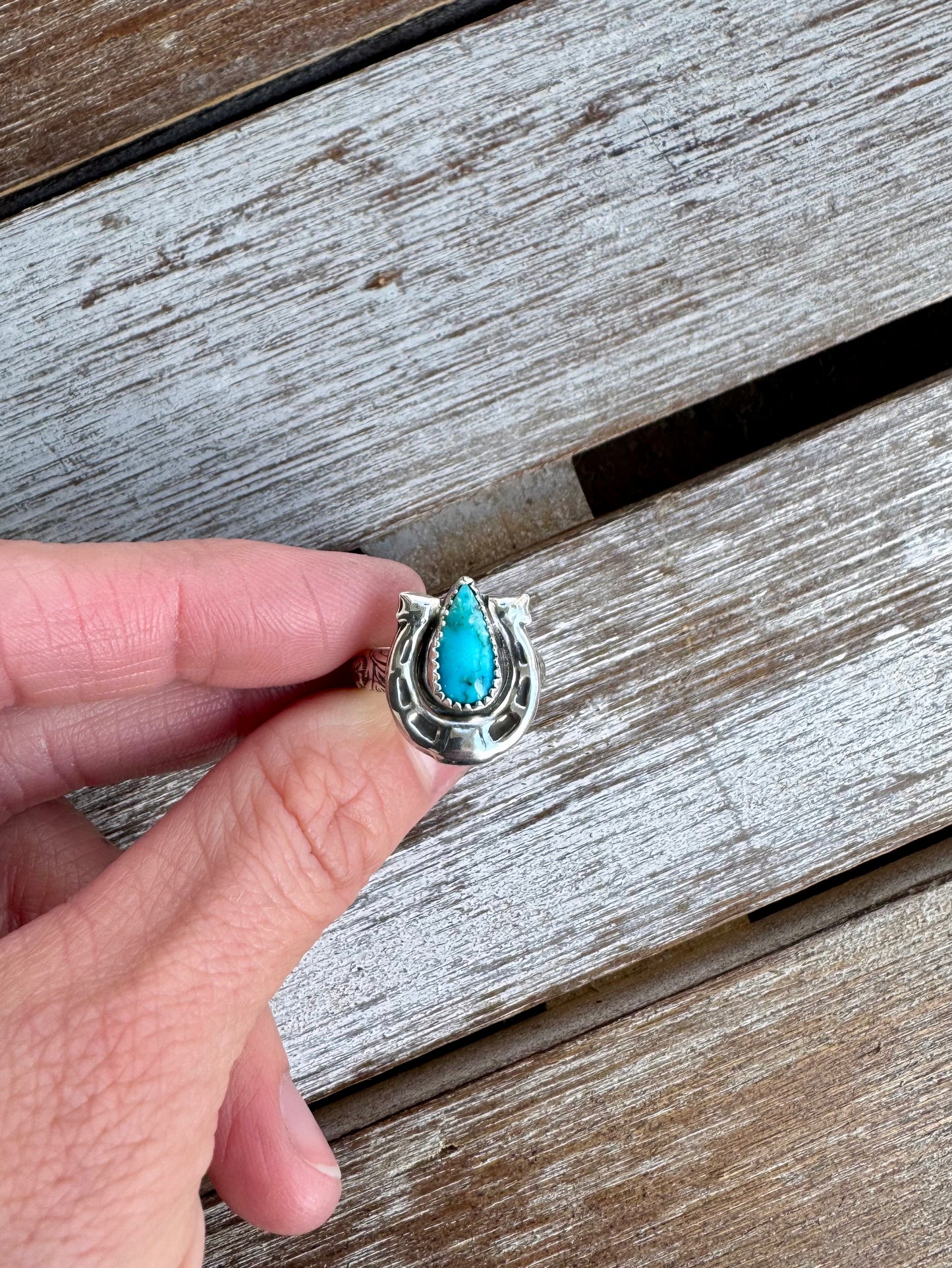 Morenci Turquoise Small Horseshoe Ring Size 6
