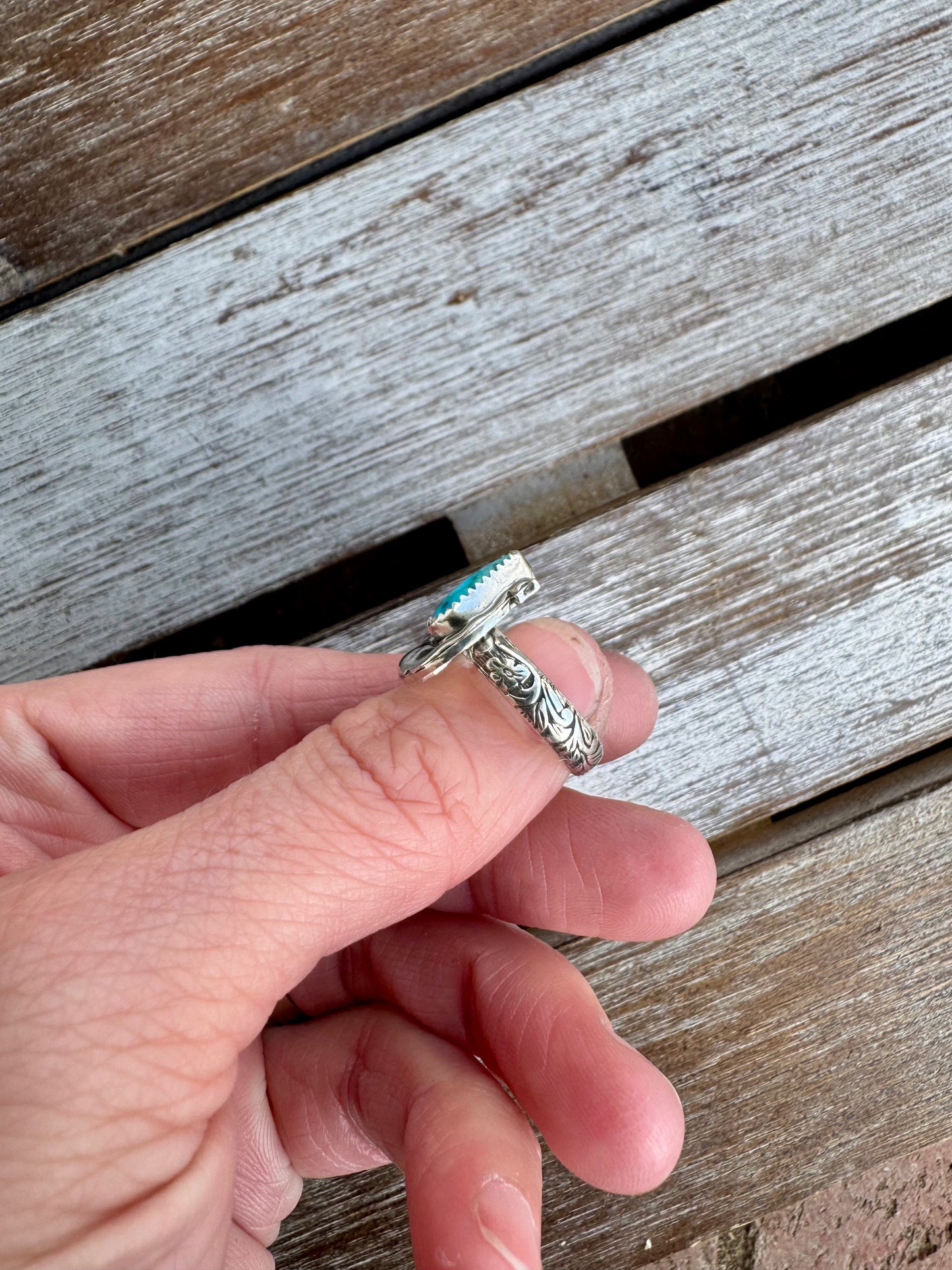 Morenci Turquoise Small Horseshoe Ring Size 6