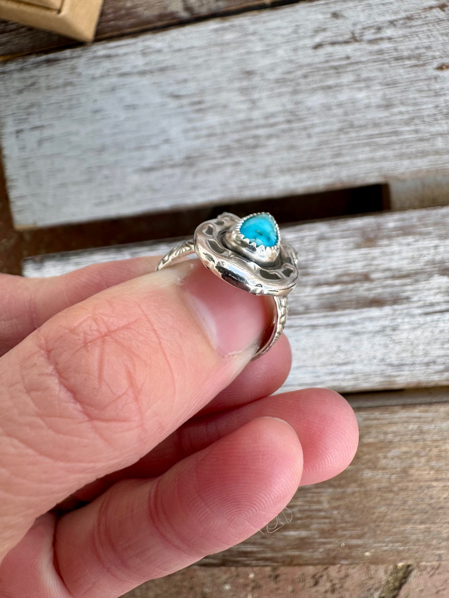 Morenci Turquoise Small Horseshoe Ring Size 6