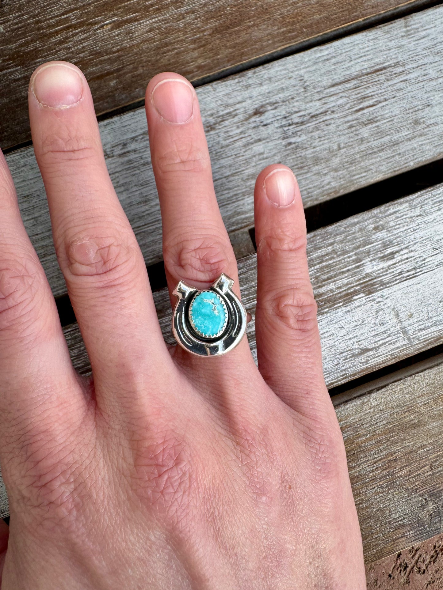 Sleeping Beauty Turquoise Horseshoe Ring Size 8