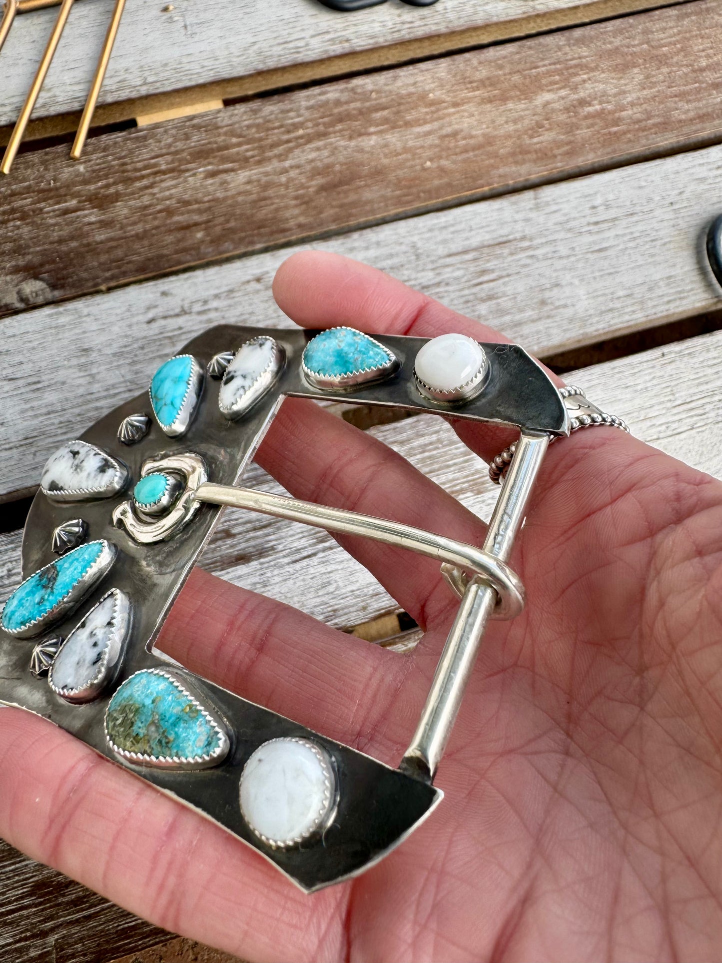 White Buffalo & Sleeping Beauty Turquoise Horseshoe Buckle