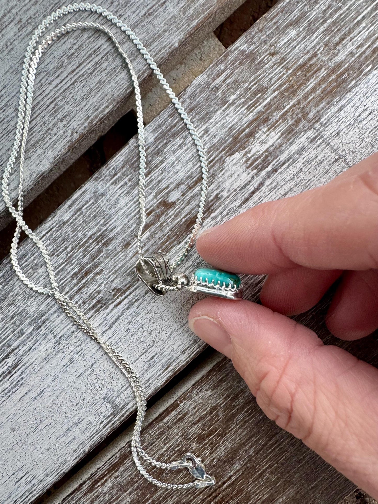 Square Sonoran Turquoise Pendant Necklace 18”