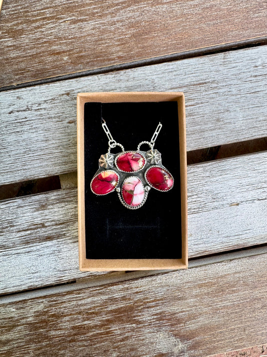 Red Rose Dahlia Statement Necklace 16"