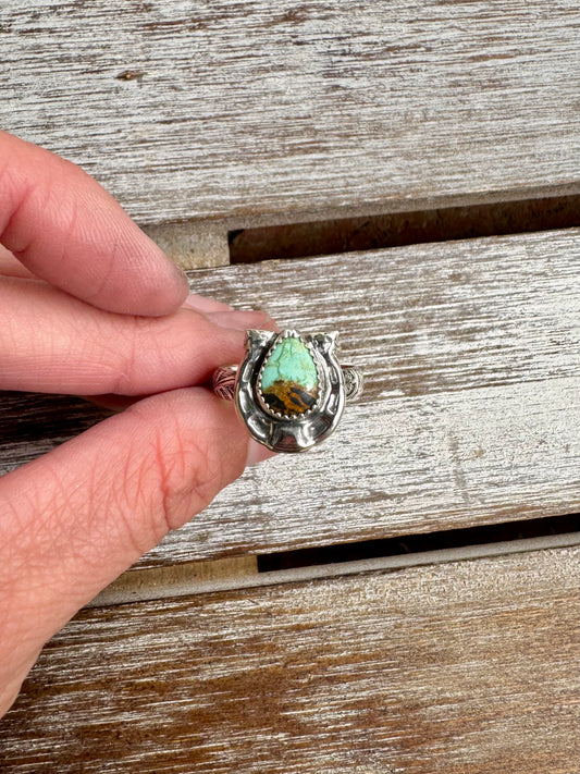 Custom Black Jack Turquoise Horseshoe Ring Size 8.5