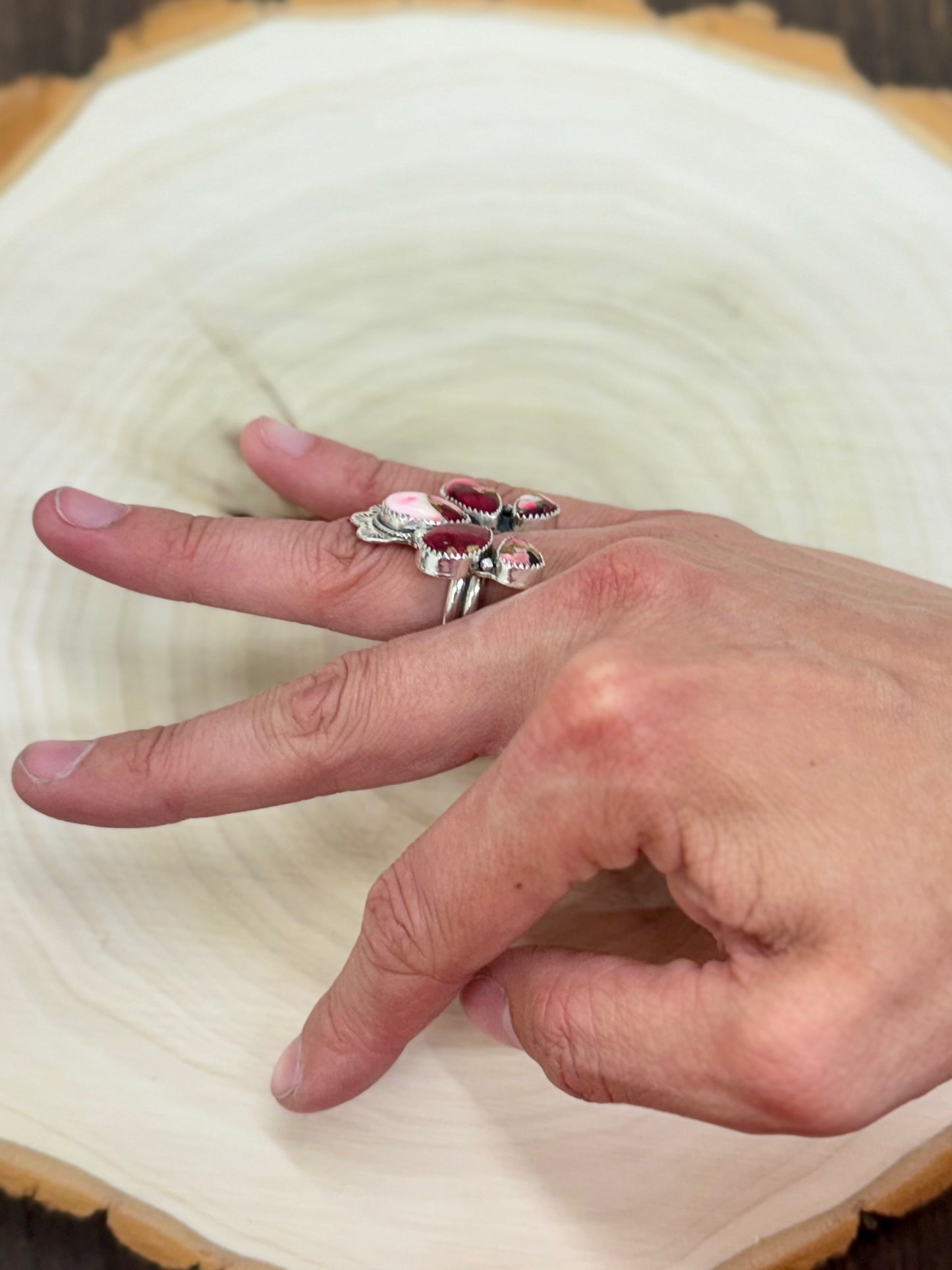 Red Rose Dahlia Statement Ring Size 6.5