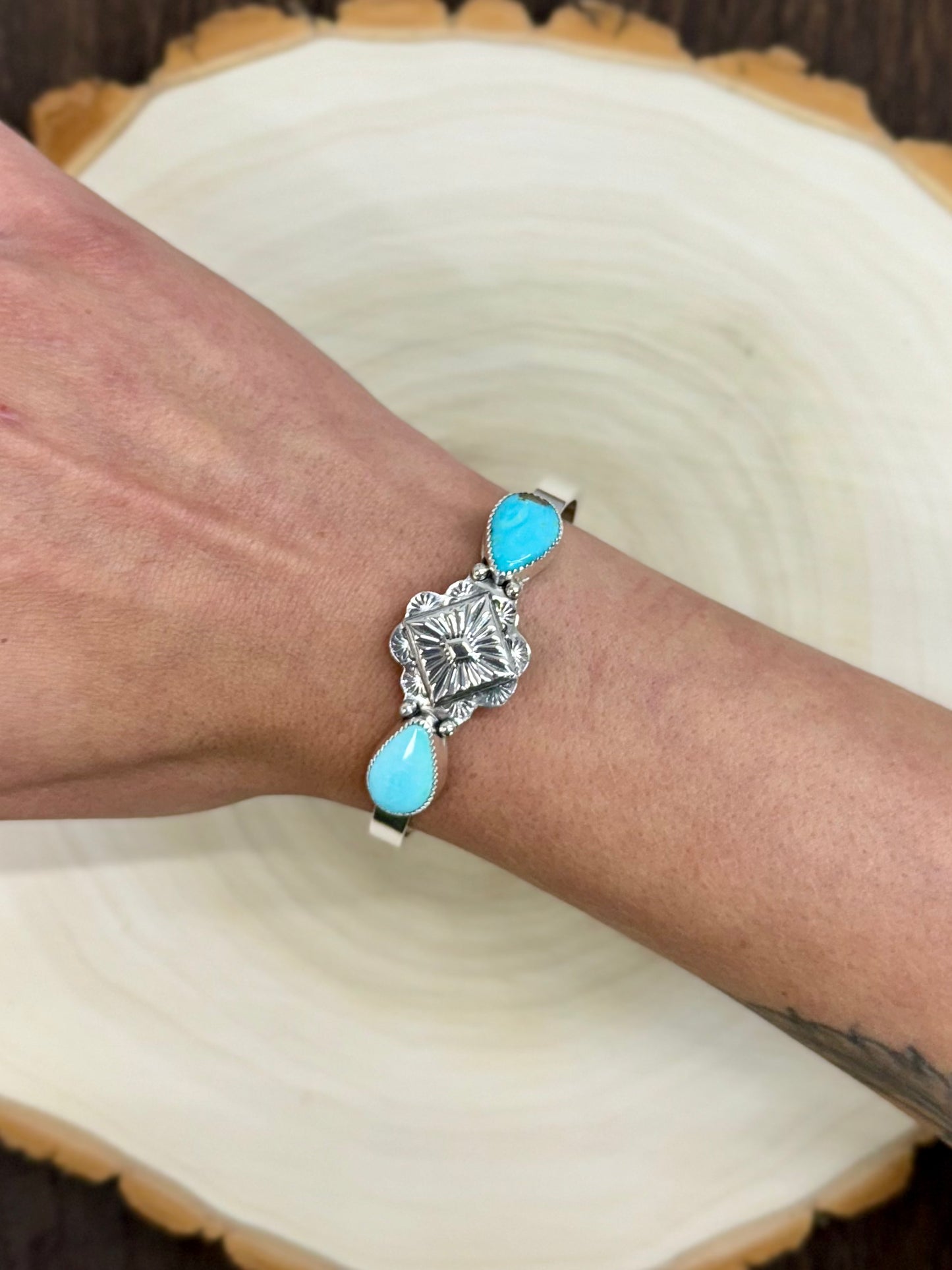 Sleeping Beauty Turquoise Concho Cuff Bracelet
