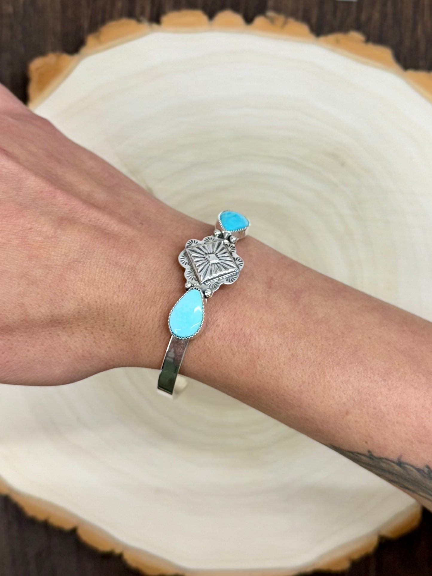 Sleeping Beauty Turquoise Concho Cuff Bracelet