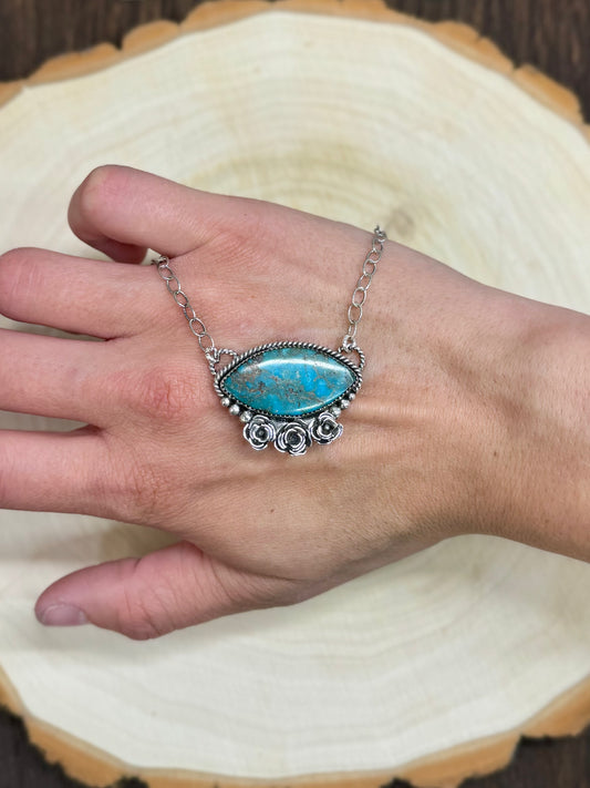 Old Stock Kingman Turquoise Wild Rose Necklace 16"