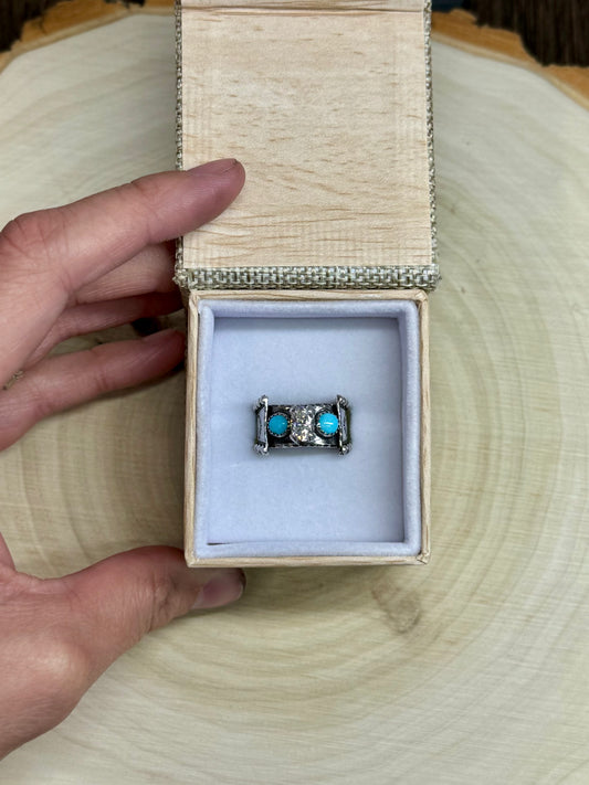 Western Moissanite & Turquoise Engagement Ring Size 7