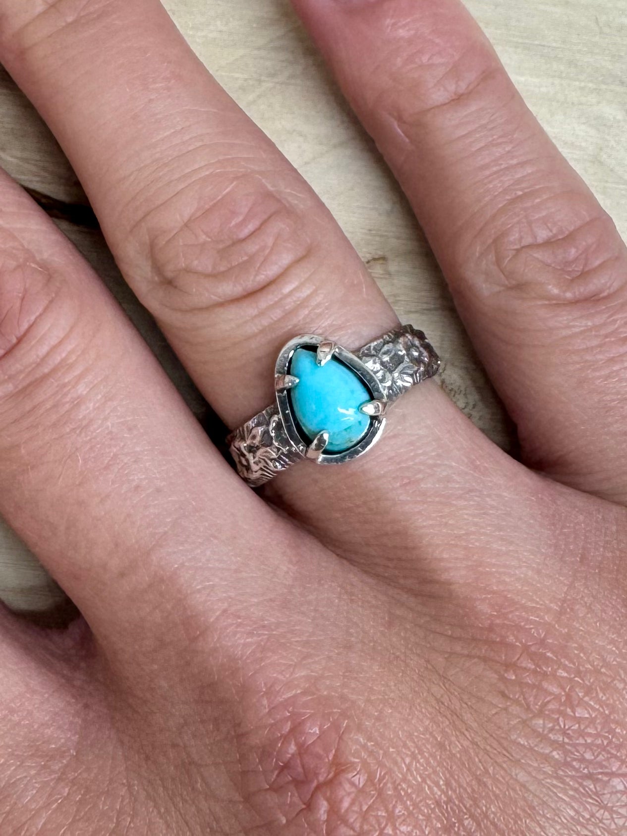 Blue Mohave Turquoise Four Prong Ring Size 7