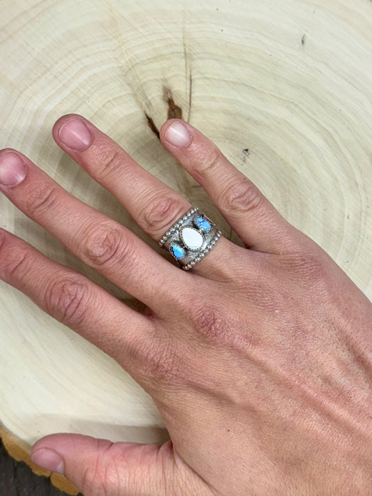 White Buffalo & Golden Hills Turquoise Buffalo Cuff Ring Size 6.5-7