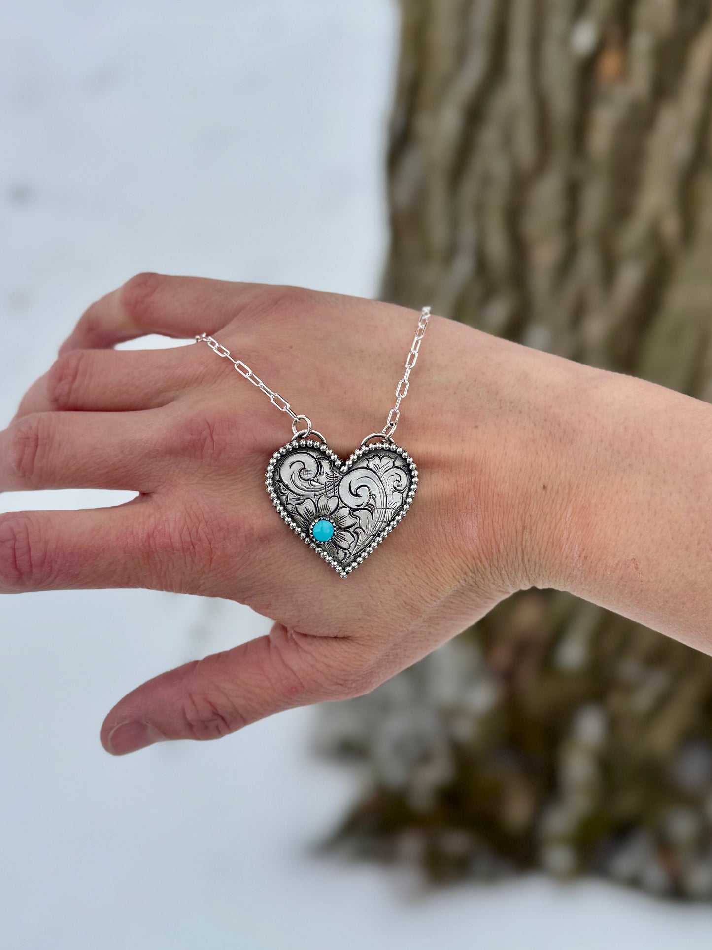 Hand Engraved Heart Necklace 16"