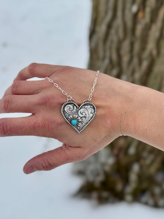 Hand Engraved Heart Necklace 16"