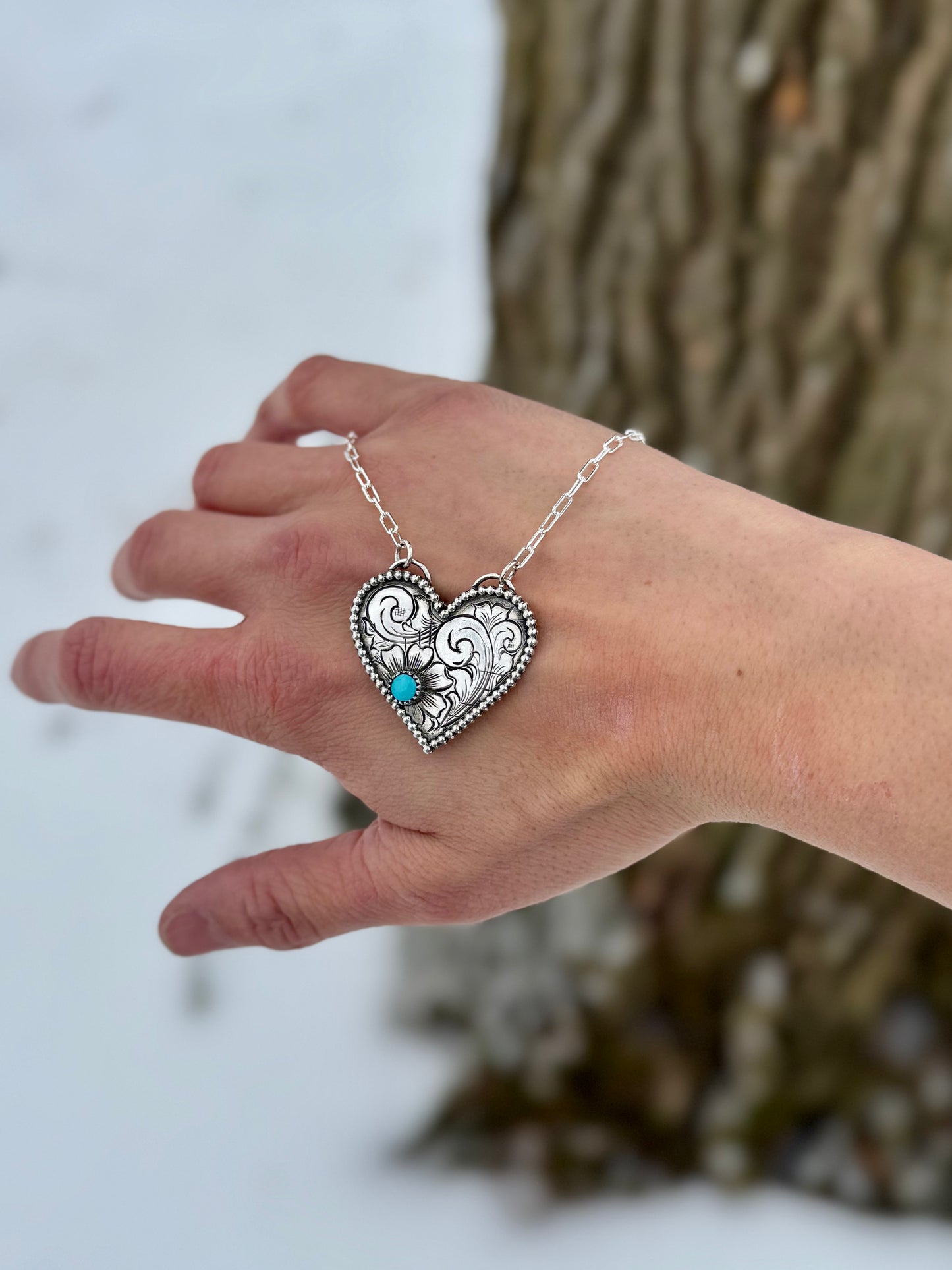 Hand Engraved Heart Necklace 16"