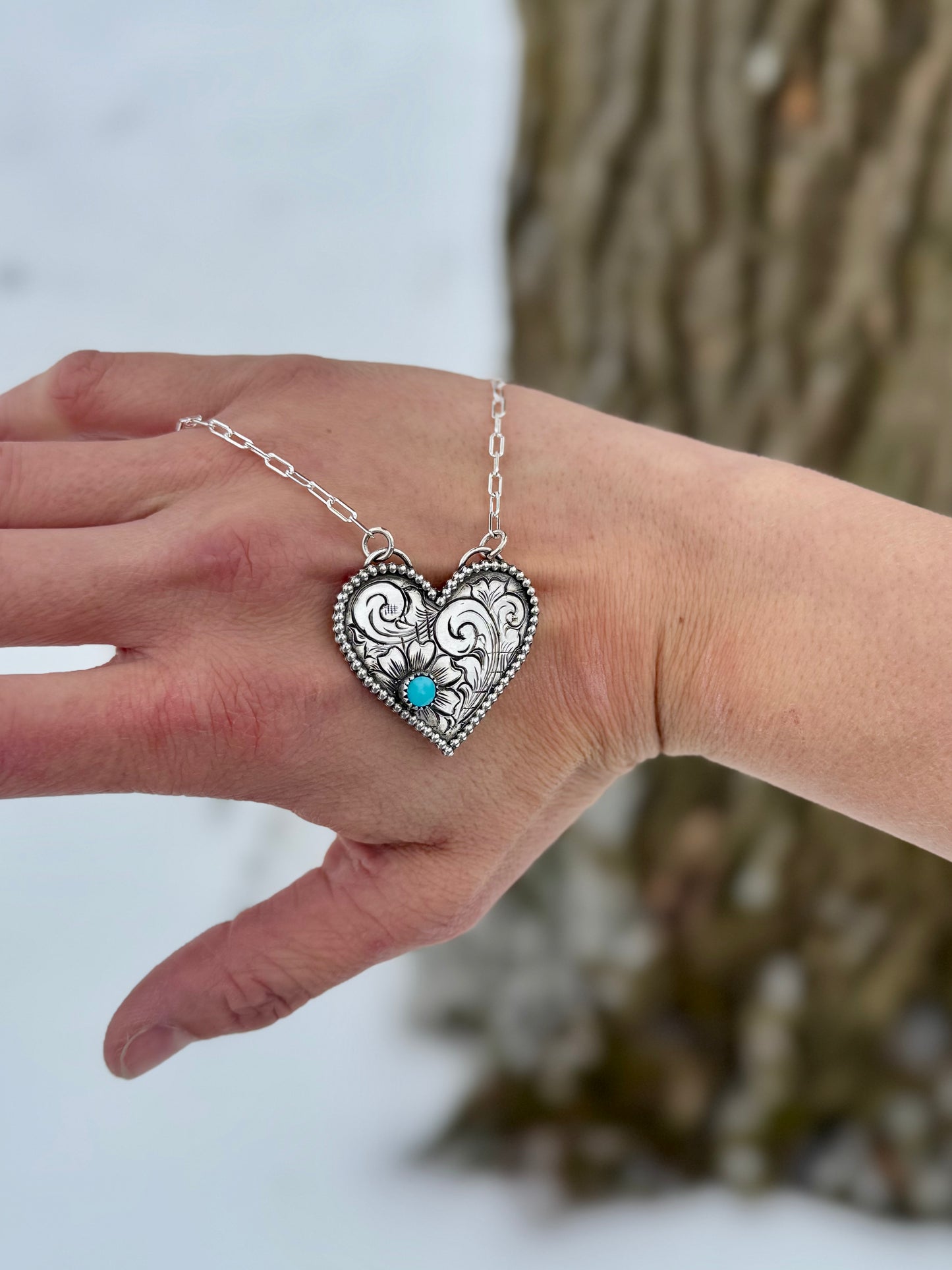 Hand Engraved Heart Necklace 16"