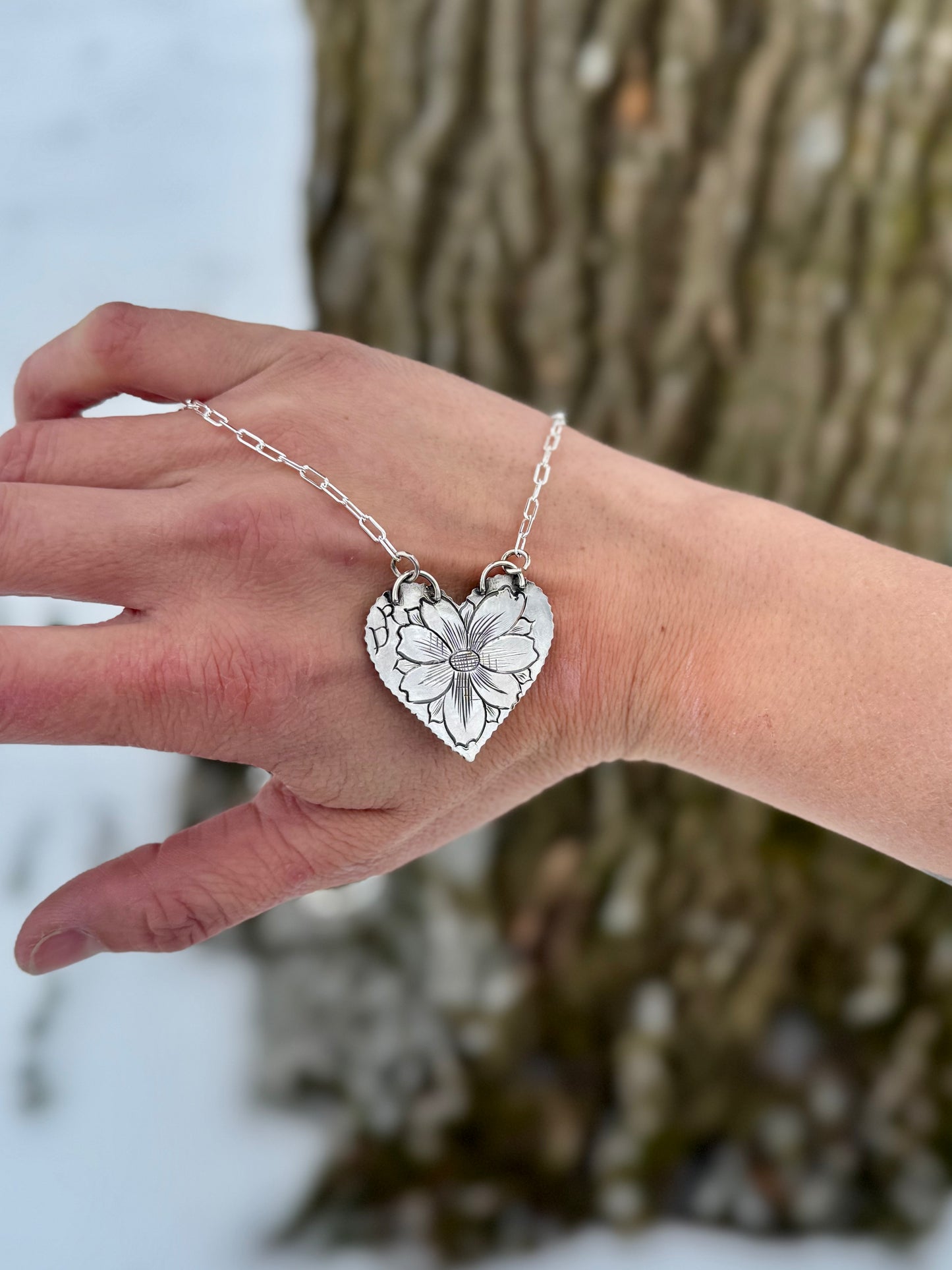 Hand Engraved Heart Necklace 16"