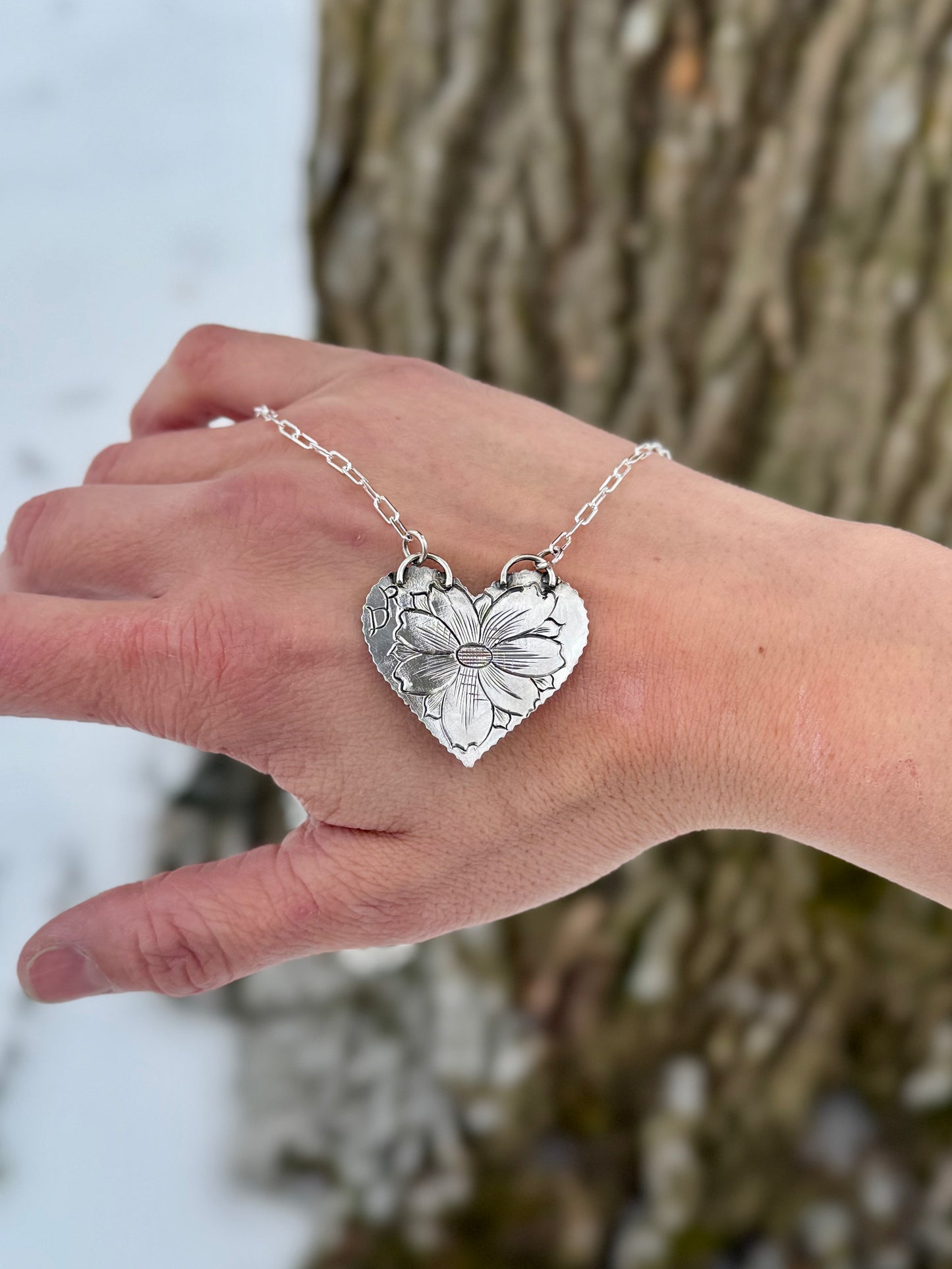 Hand Engraved Heart Necklace 16"