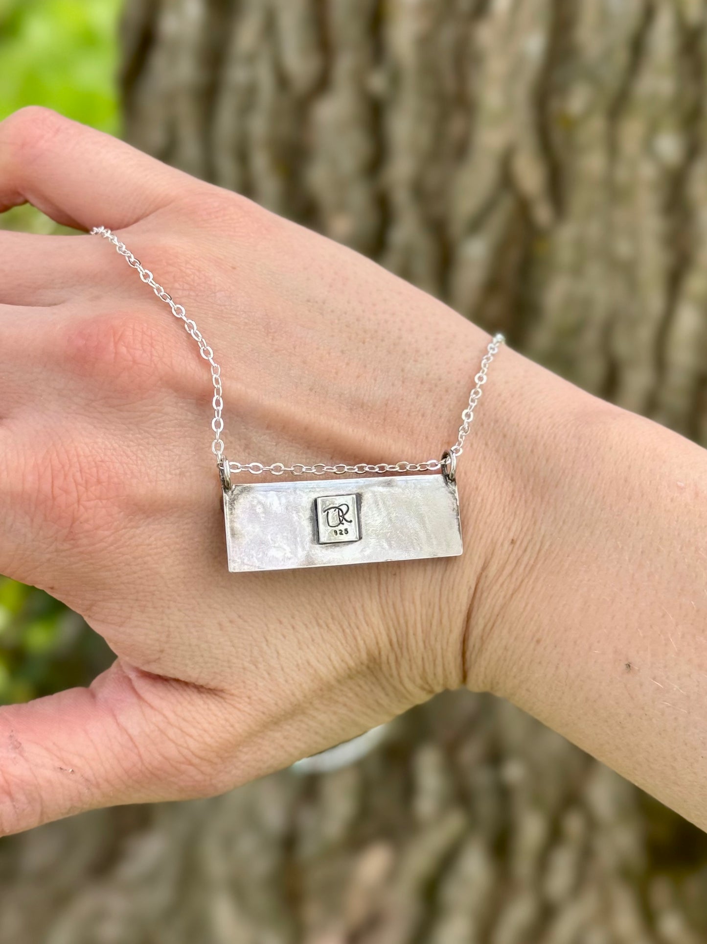 Hand Engraved Turquoise Bar Necklace 16"