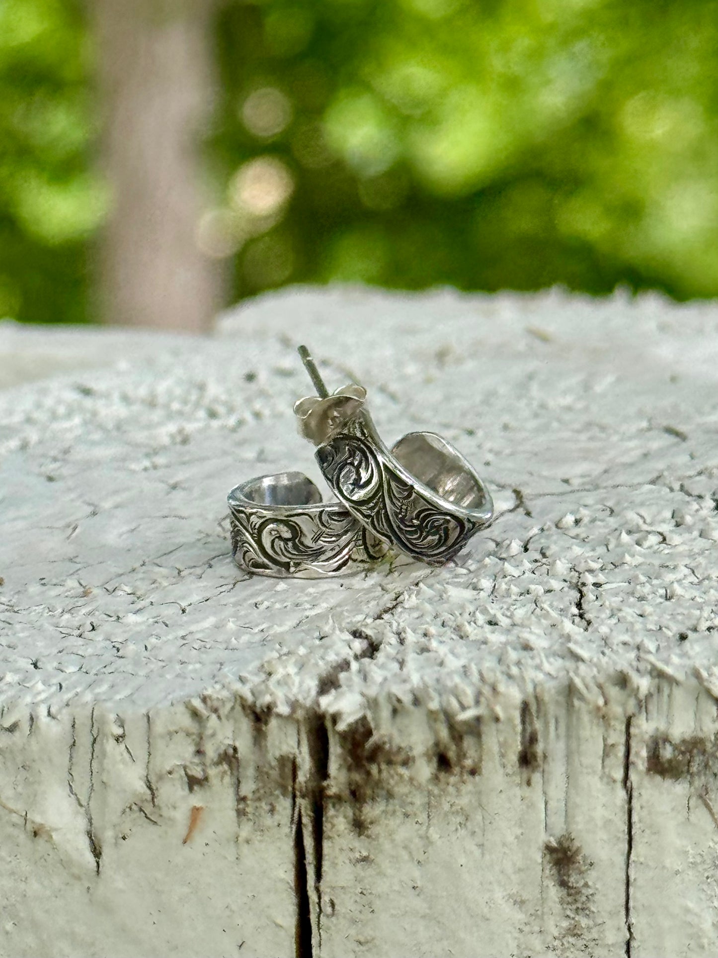 Hand engraved Silver Hoop Earrings