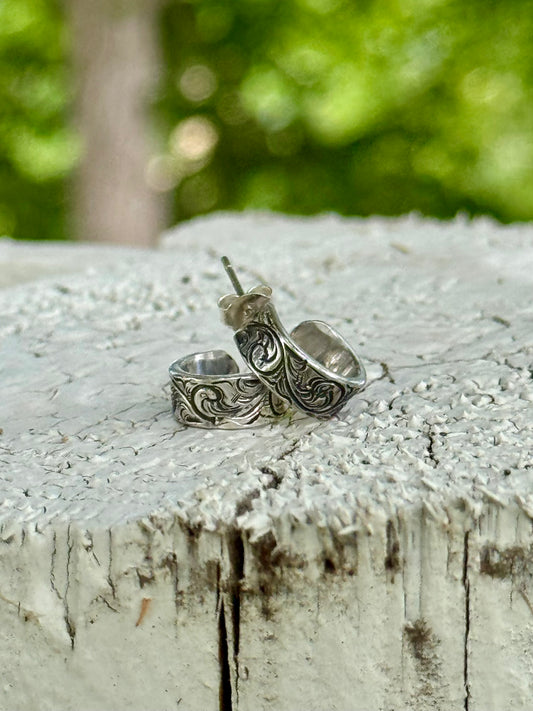 Hand engraved Silver Hoop Earrings