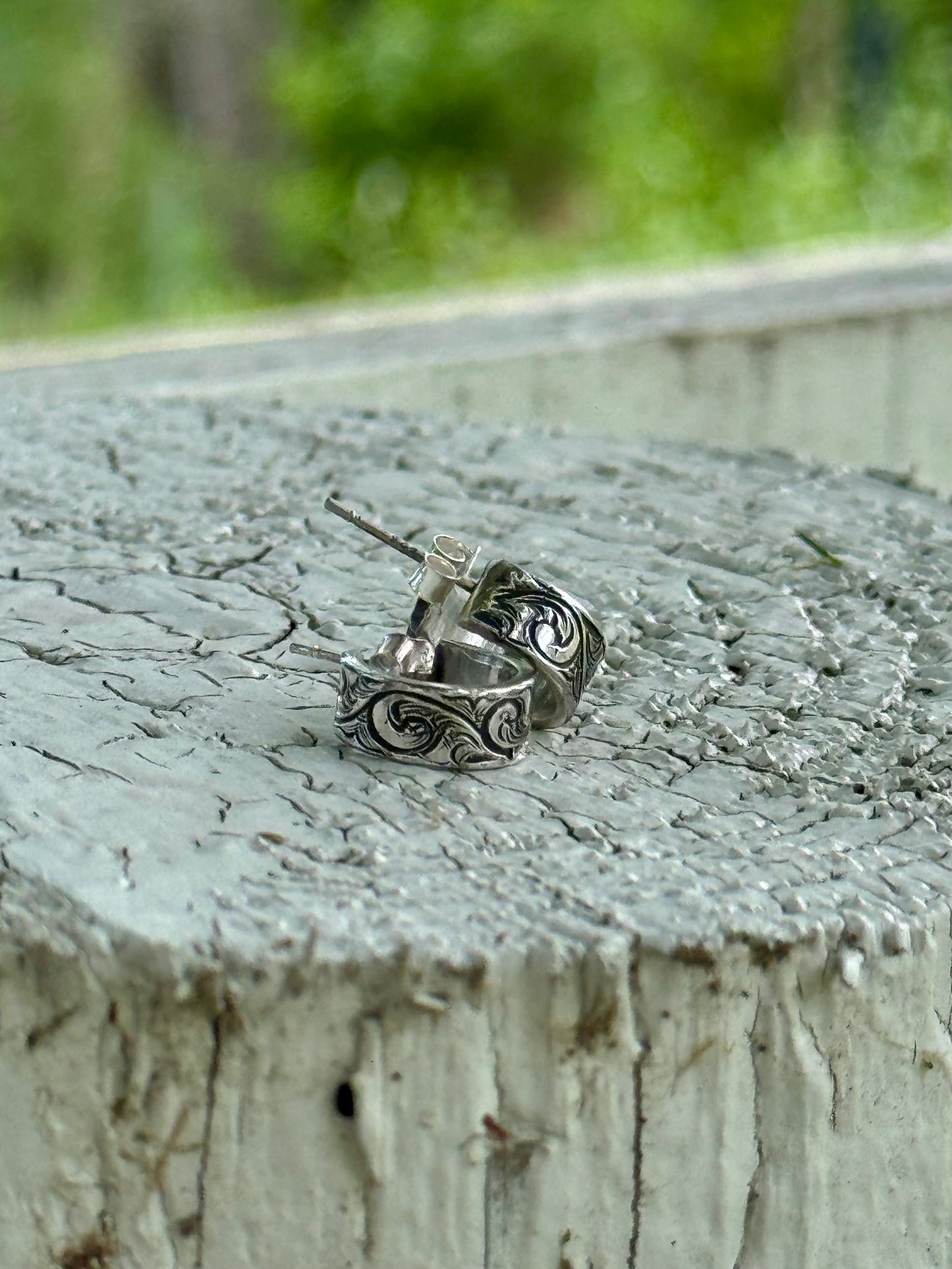 Hand engraved Silver Hoop Earrings