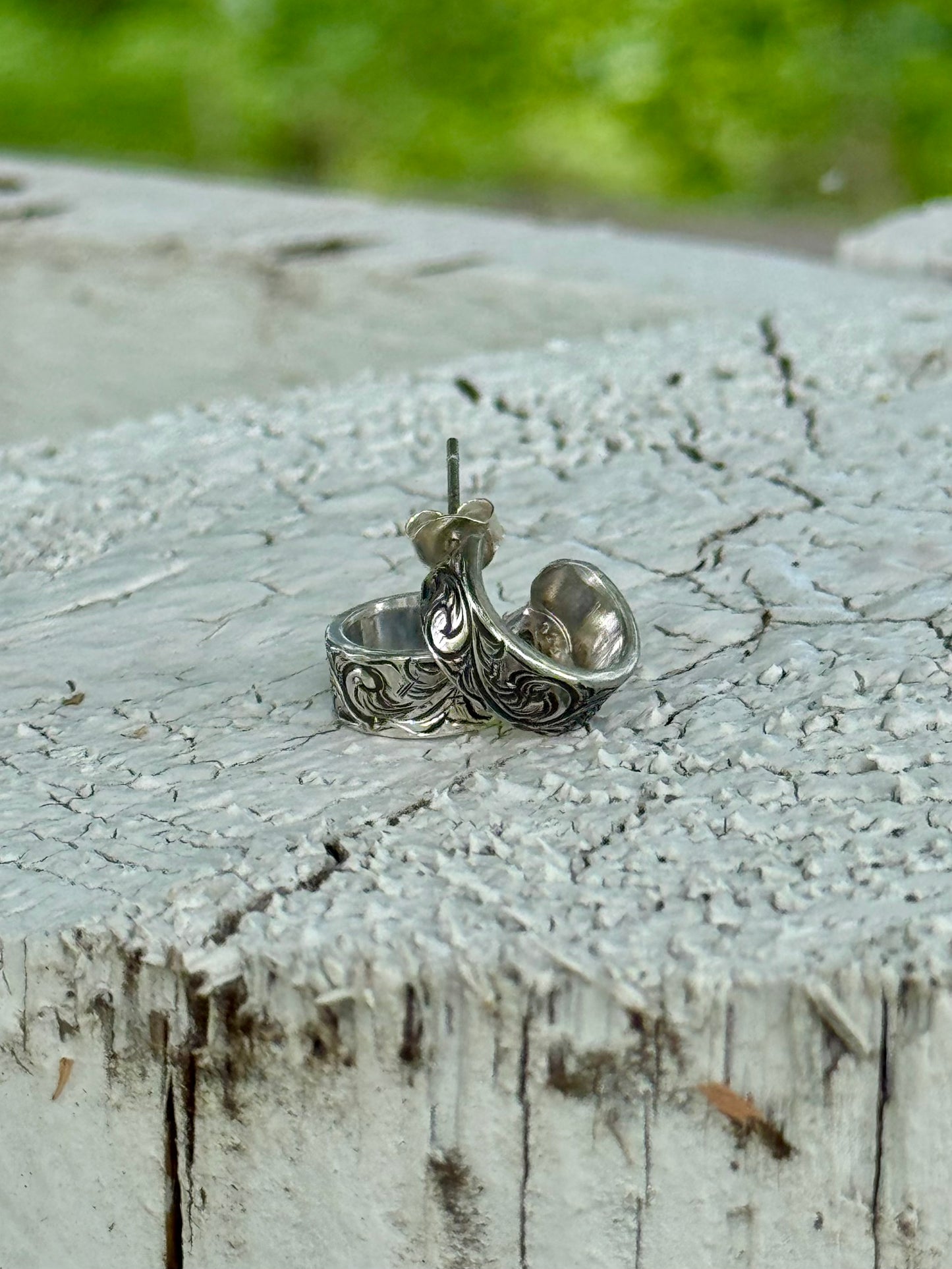 Hand engraved Silver Hoop Earrings