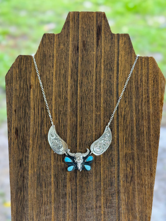 Cow Skull 3 Piece Collar Necklace 15"
