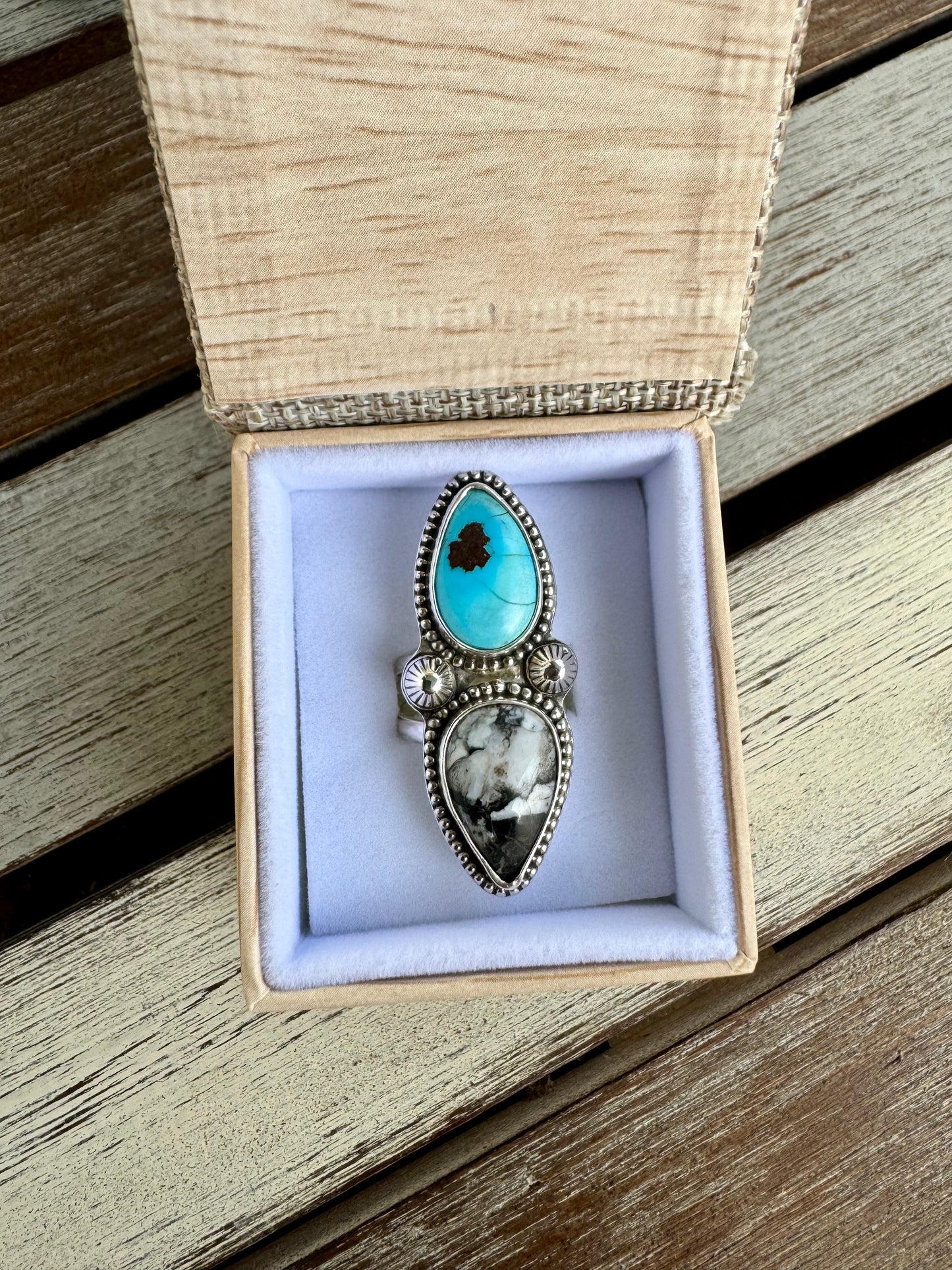 Egyptian Turquoise and White Buffalo Ring Size 6.5