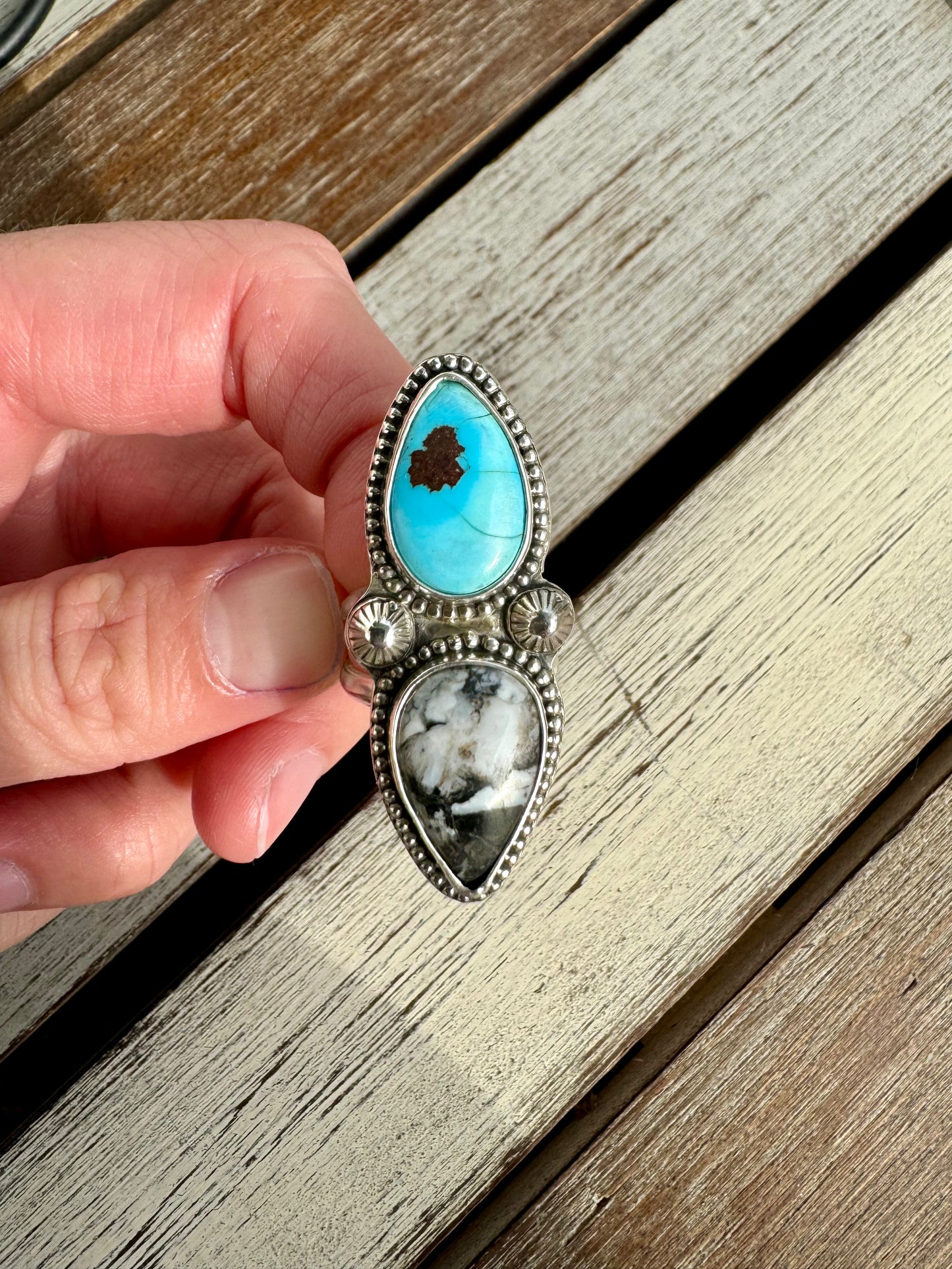 Egyptian Turquoise and White Buffalo Ring Size 6.5