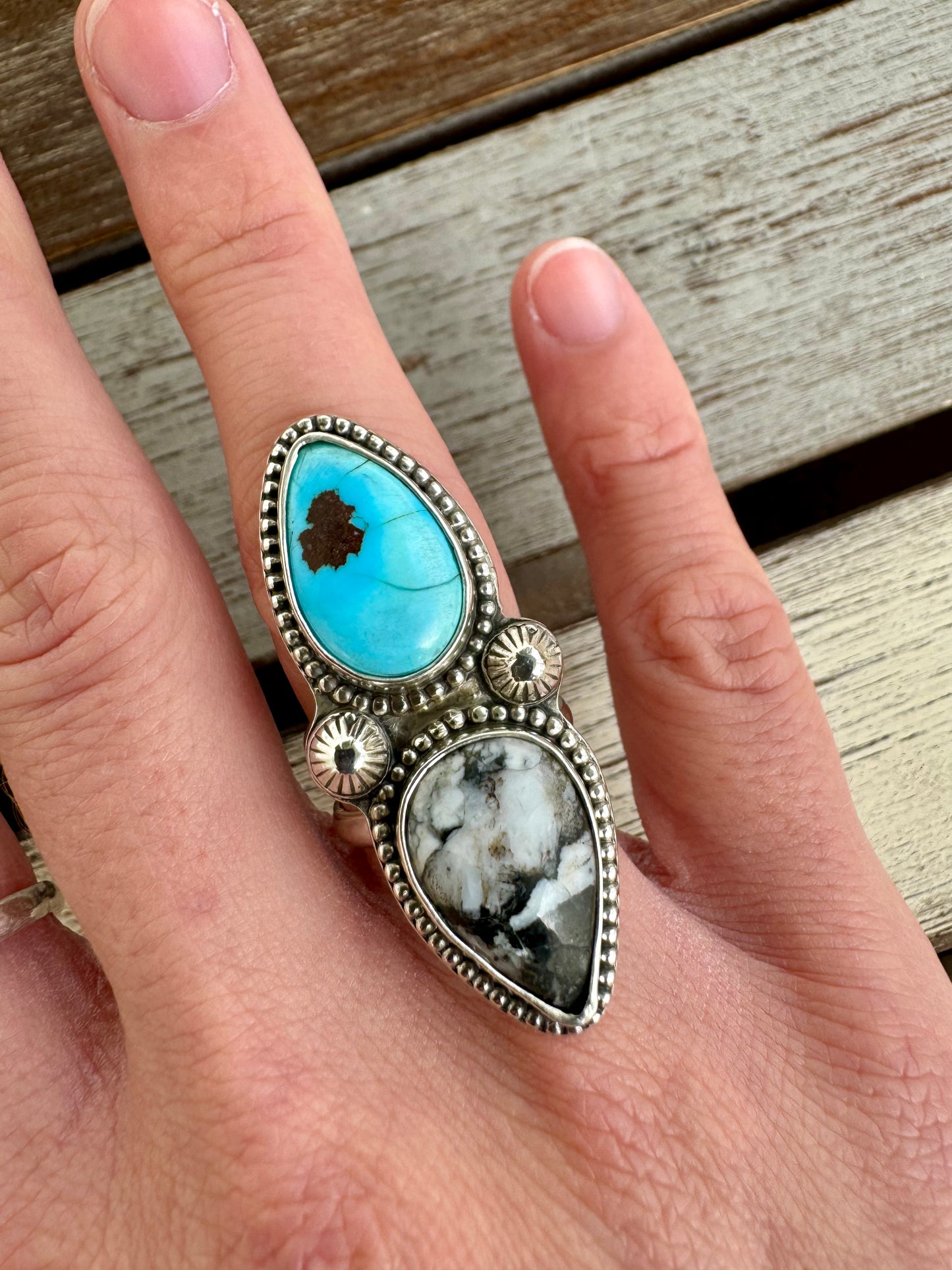 Egyptian Turquoise and White Buffalo Ring Size 6.5