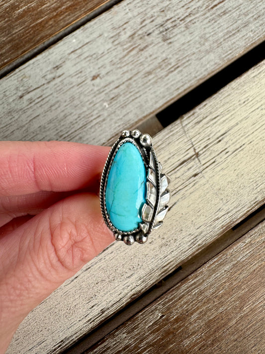 Egyptian Turquoise Leaf Ring Size 7